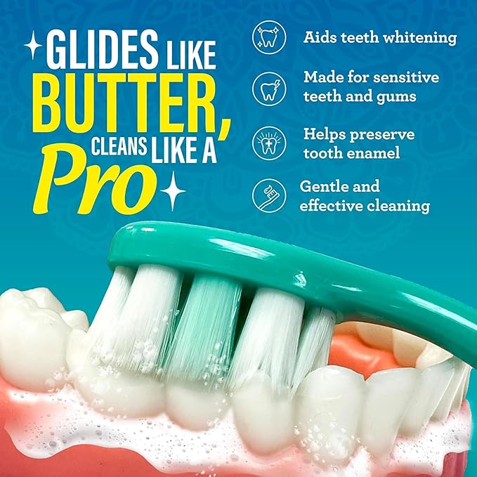 GuruNanda Butter On Gums Toothbrush, ADA Accepted, with 8000+ Ultra Soft Softex Bristles for Sensitive & Receding Gums, Perfect for Whiter Teeth, 2 Ct