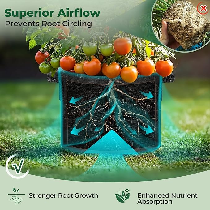 T4U Fabric Plant Grow Bags with Handle 7 Gallon Pack of 5, Heavy Duty Nonwoven Smart Garden Pot Thickened Aeration Nursery Container Black for Outdoor Potato, Tomato, Chili, Carrot and Vegetables