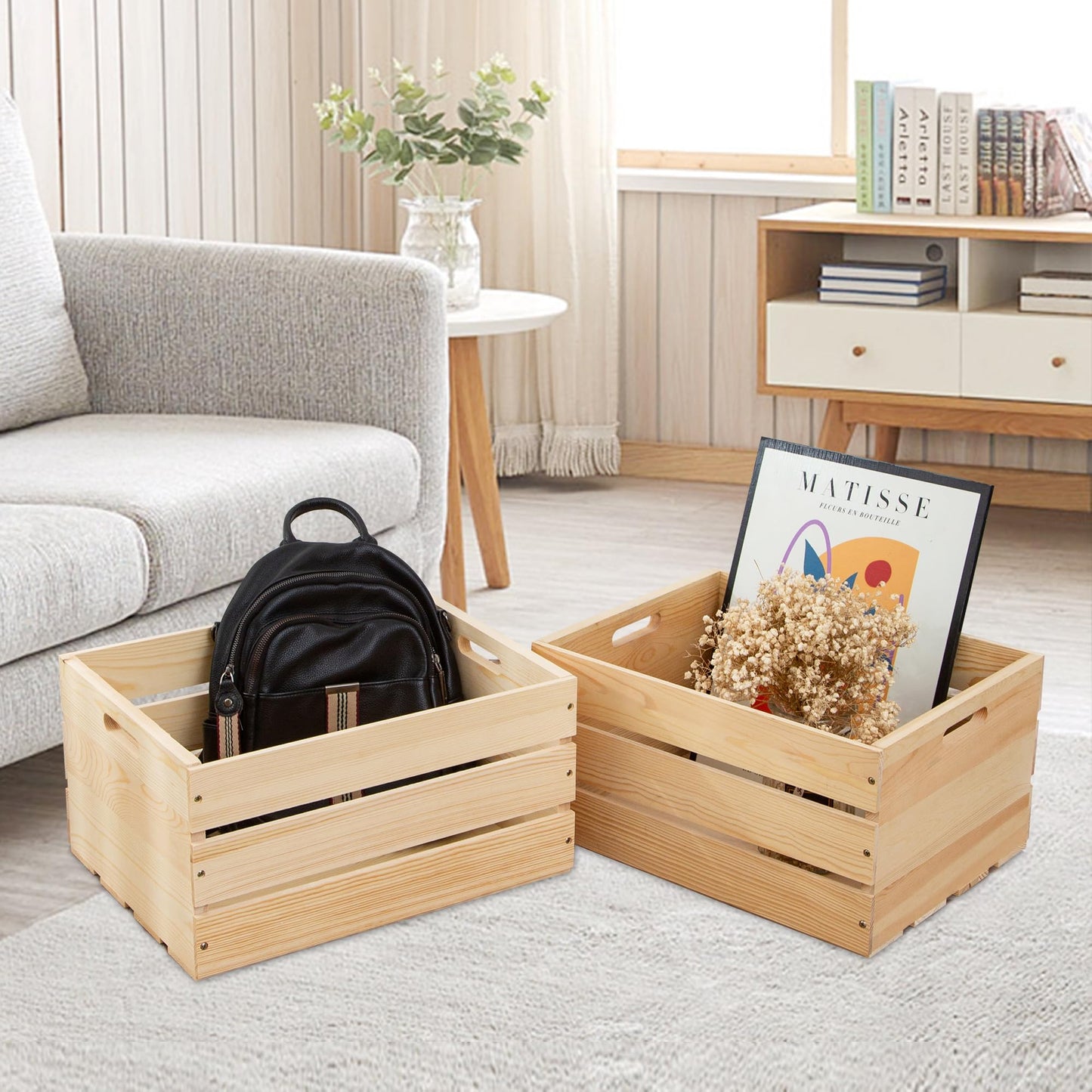 FORBRADS 1 Piece Large Pine Wood Crates For Storage, Unfinished Natural Wooden Crates, 17" x 13" x 8.9"