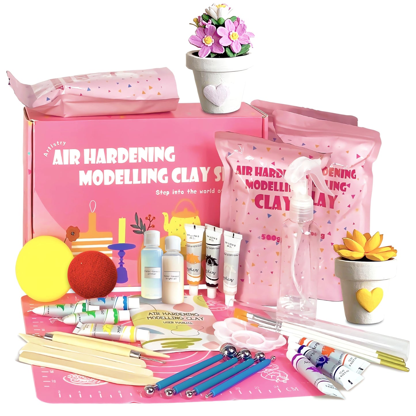 ailifeer Air Dry Clay Tools Kits for Beginners and Artist - Includes Premium Clay,Sculpting Tools,Paint Brushes, Palette,Gloss Varnish and User Guide, Air Dry Pottery for Date Night & DIY (4.4LBS)