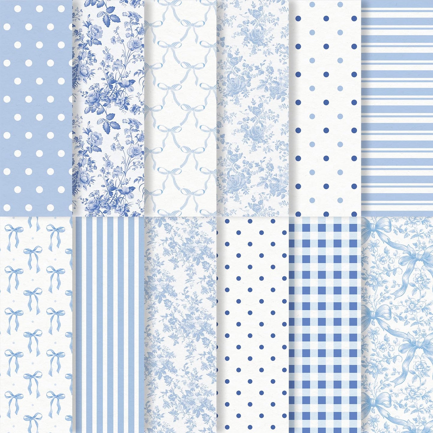 Whaline 24 Sheets Bow Floral Pattern Paper Blue Flower Stripe Dot Scrapbook Spring Specialty Paper Double Sided for DIY Crafts Card Making Photo Album Decor, 6 x 6 Inch