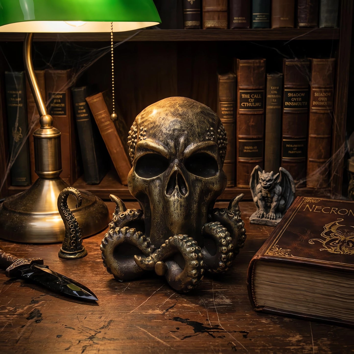 Wizerlis Cthulhu Statue, Cthulu Skull Head Octopus Figurine,Kraken Decor Octopus Statue,6" H Skull Creature Fantasy,Desktop Decoration Halloween Ornaments,Steampunk Decor Diablo Decoration.