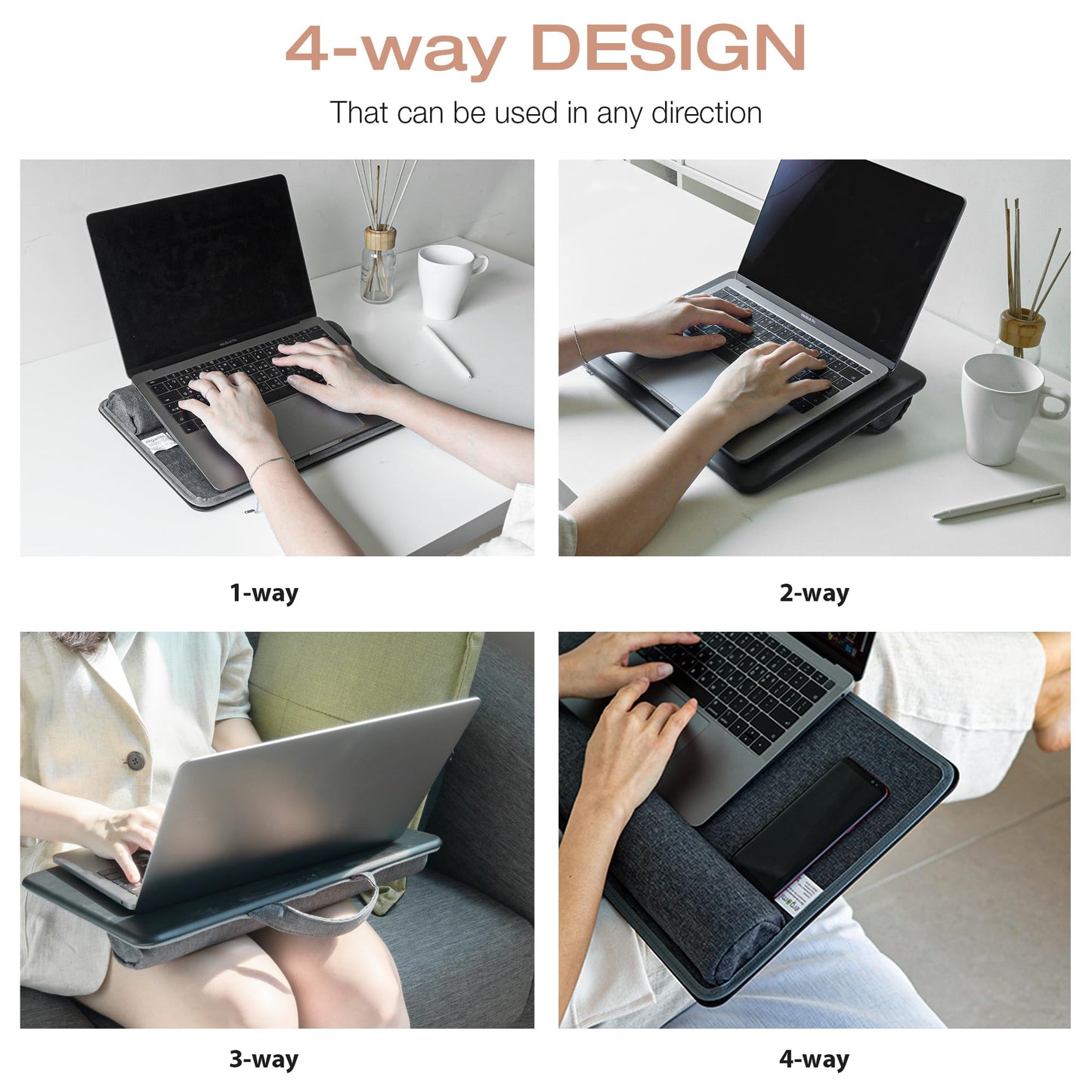 ergomi Lap Desk with Soft Cushion and Wrist Rest – Portable Laptop Desk for Bed, Couch & Home Office, PU Surface Tray with Handle for 15.6 inch Laptop (Medium, Black)