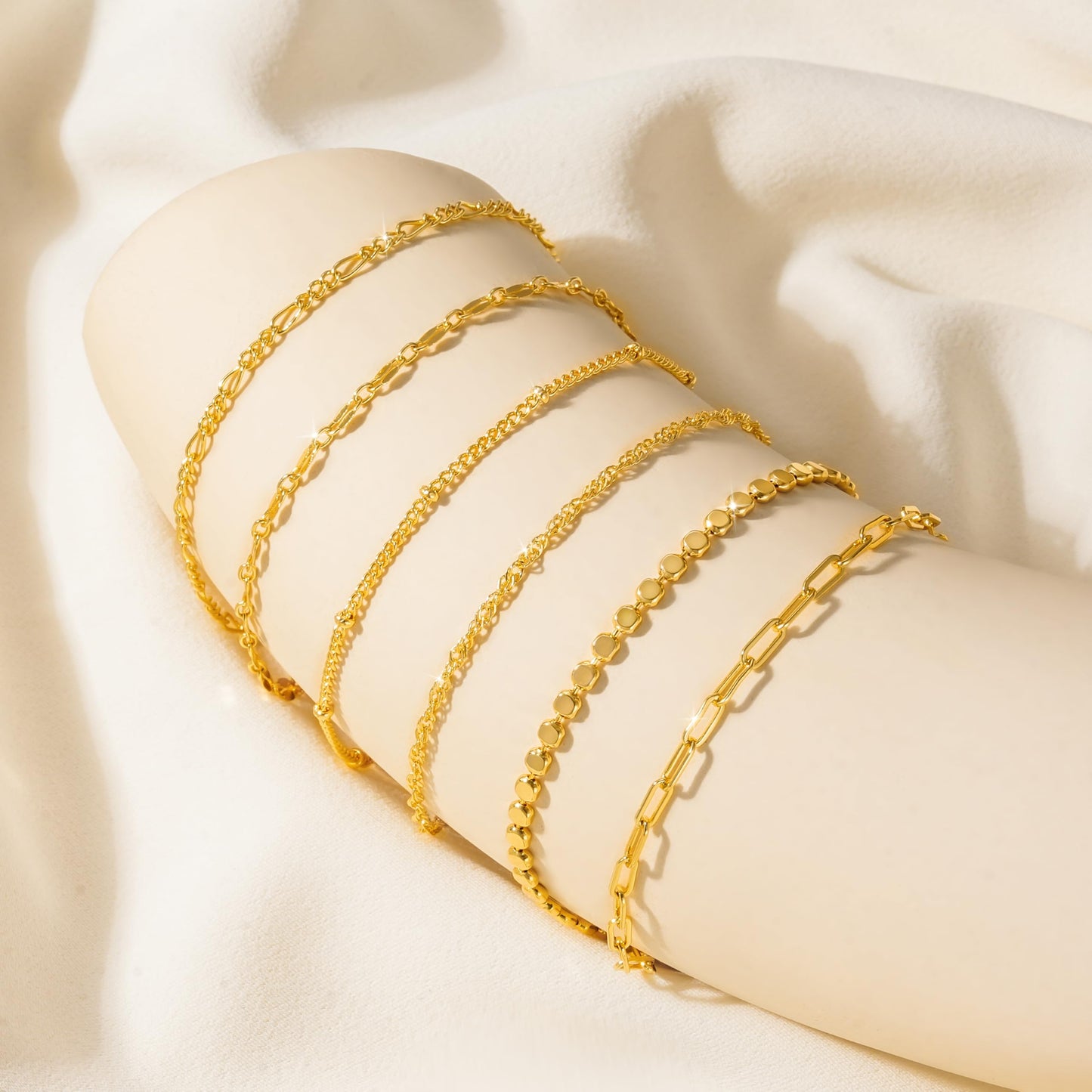 Tewiky Waterproof Gold Bracelets for Women Non Tarnish - Dainty Stack 14K Gold Plated/Sterling Silver Chain Bracelets Set Adjustable Trendy Jewelry for Women