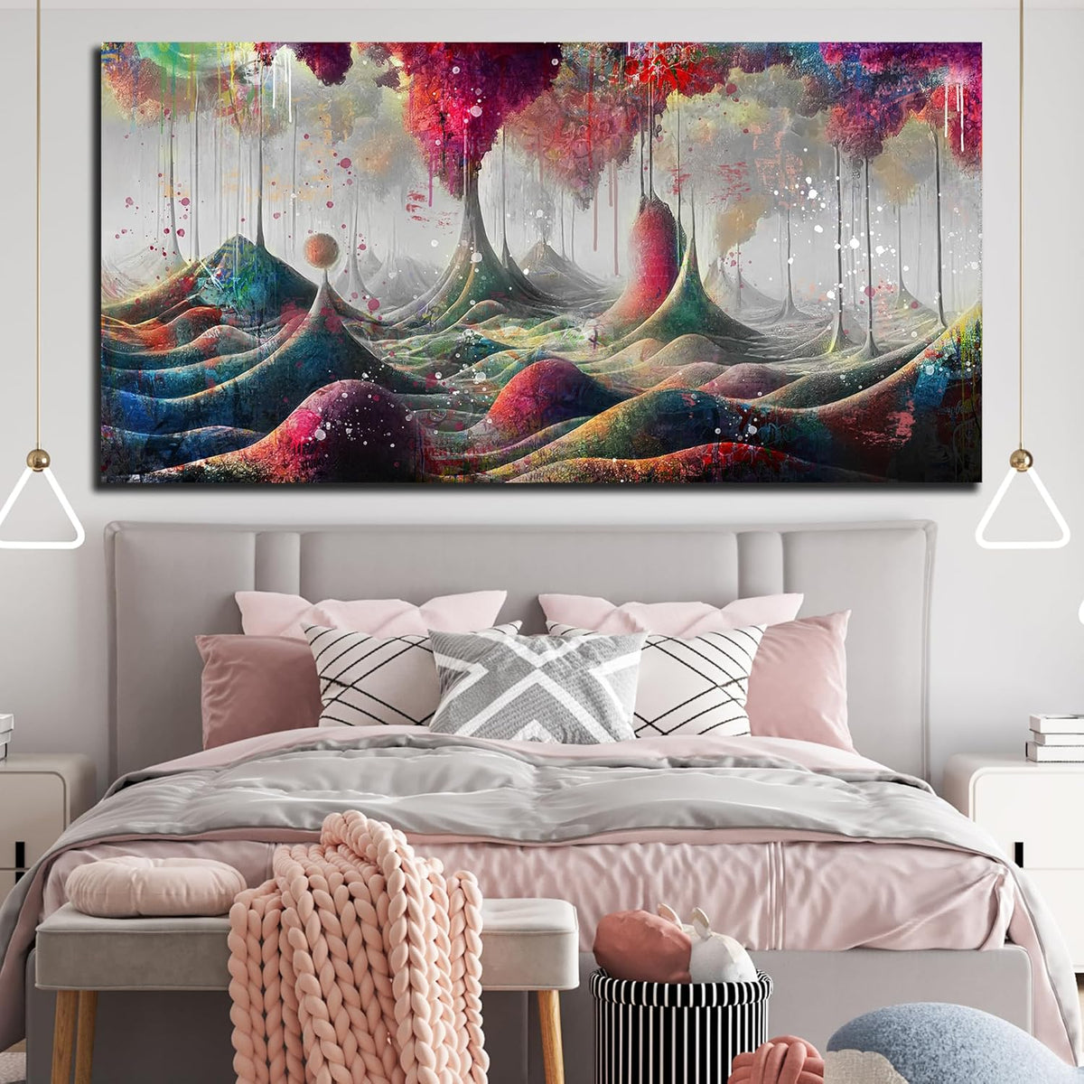 JKWALL77 Graffiti Canvas Wall-Art - Mountain Pictures Wall Decor Living Room Modern - large Wall Art Ready to Hang Size 59"x 29"