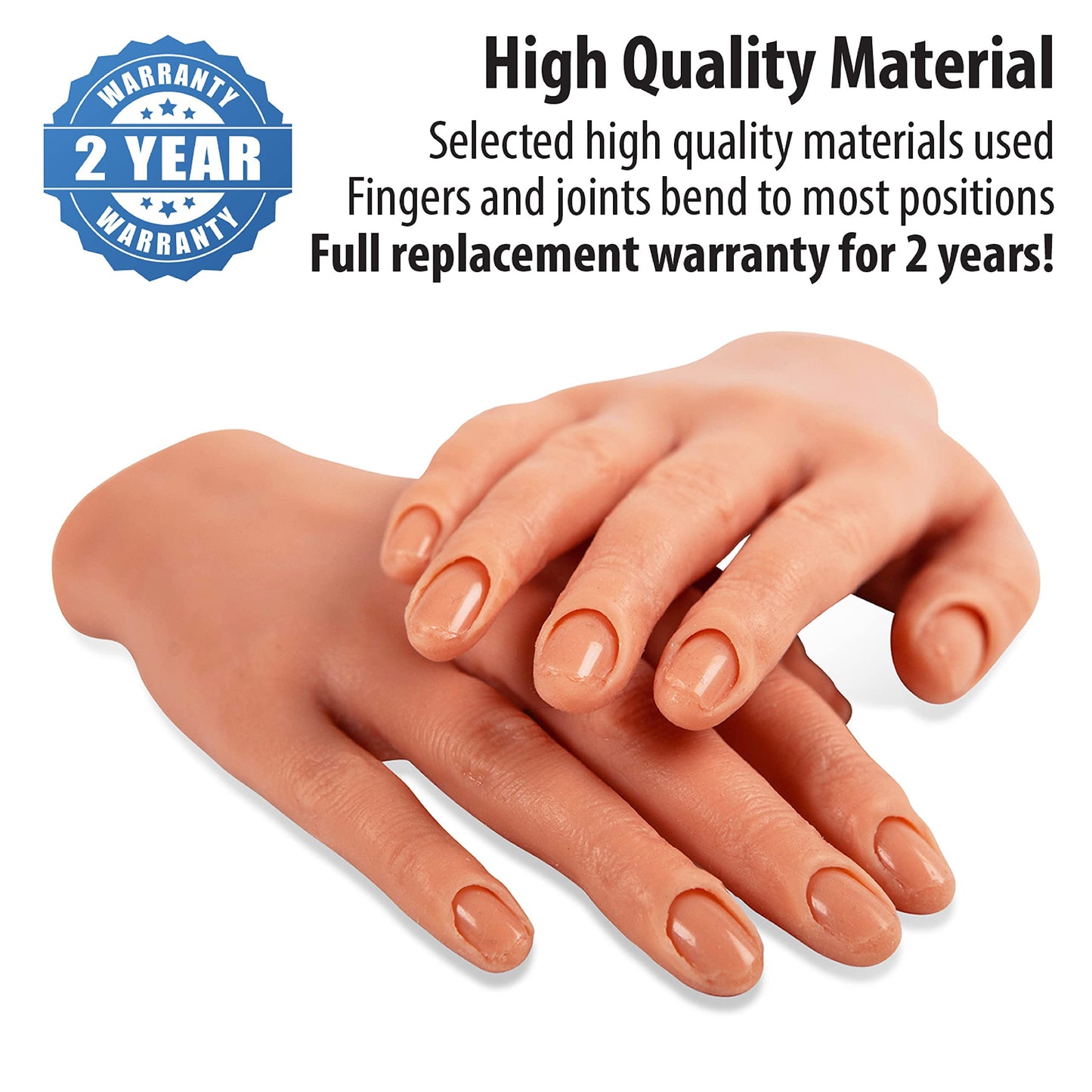 Professional Silicone Practice Hand for Acrylic Nails by Nail Nobility - Full Poseable Hand for Practicing Nail Art, Acrylic, Gel Techniques by Nail Techs Artists - Flexible, Reusable, Realistic