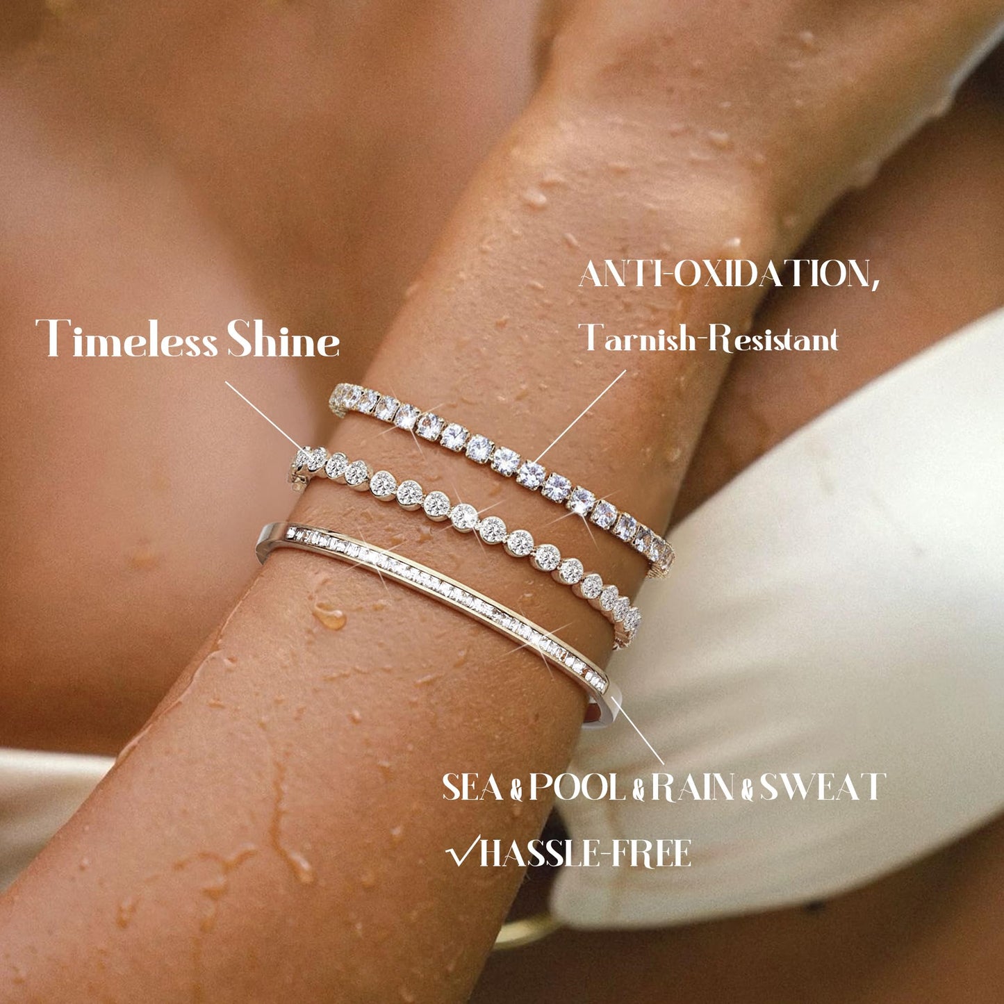 YADOCA Tennis Bracelets for Women Bangle Bracelet Set Silver Bracelets for Women Stackable Cubic Zirconia CZ Diamond Bracelets Stack Wedding Jewelry for Brides Dainty Gift Sizes 6.5-7.5 Inch 3Pcs