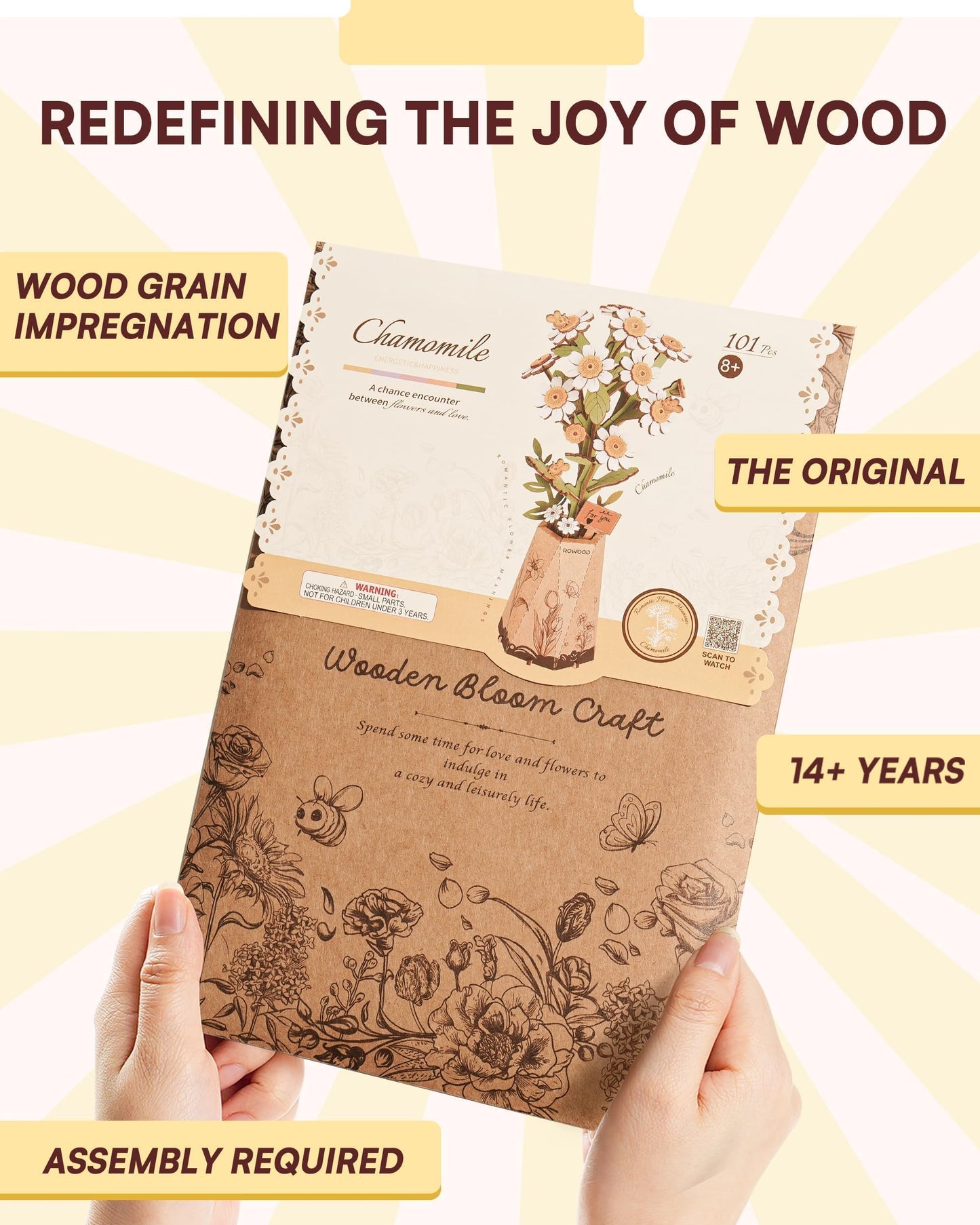 Wowood 3D Flower Wooden Puzzles for Adults-Chamomile, Mothers Day DIY Wooden Flowers Model Kit Building Set Crafts Gifts, Artificial Botanical Collection Creative Gift Ideas/Housewarming (101PCS)