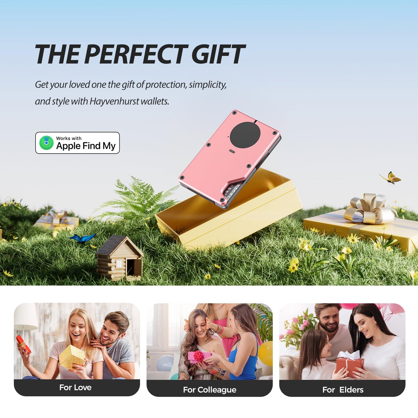 Air Wallet, Built-in Tracker Slim Wallet, Smart Wallet with Money Clip, Compatible with FindMy Network(iOS Only), Anti-Theft Card Holder, *Gift for Men (Tracker Wallet,Macaron Powder)
