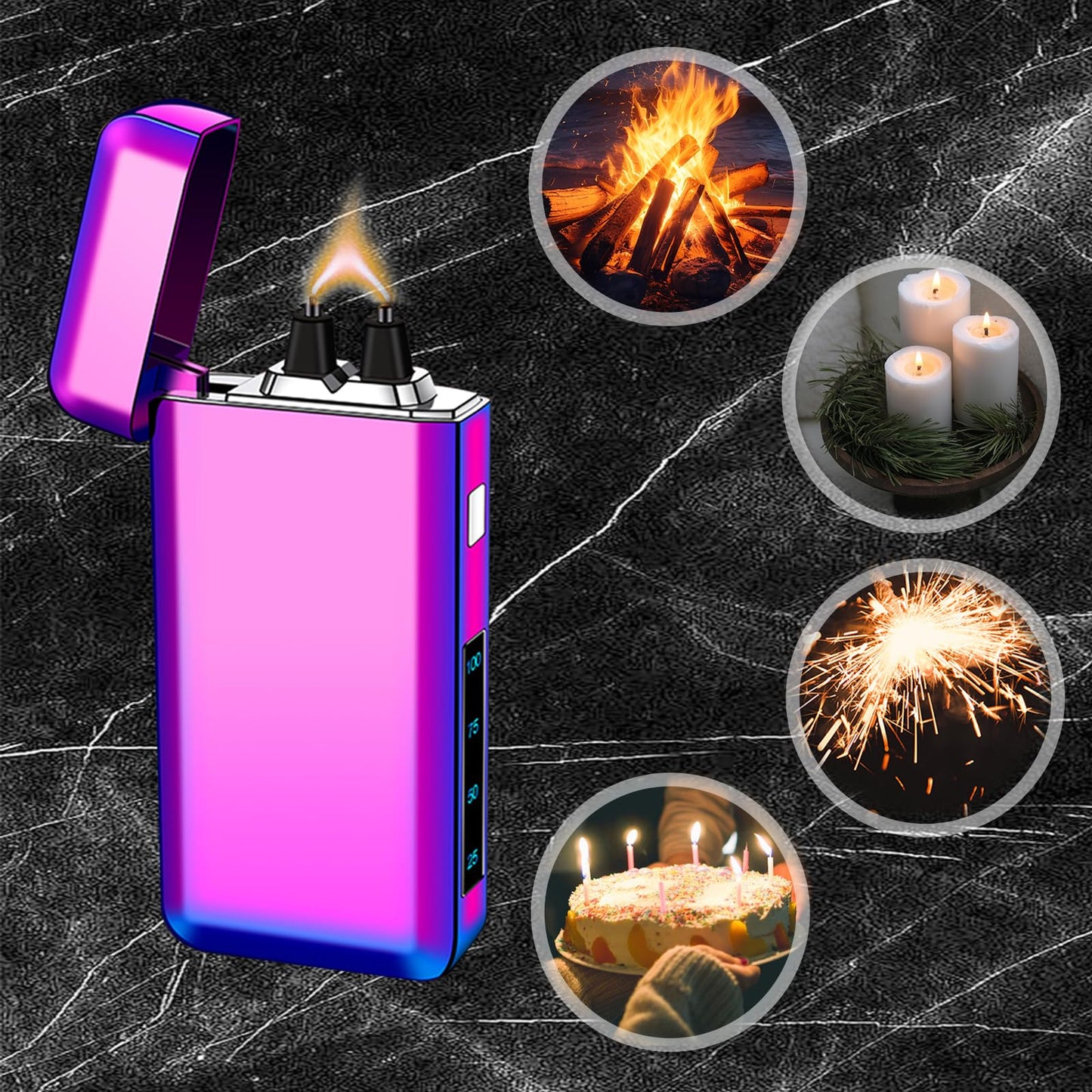 YOZWOO Electric Lighter Type-C Rechargeable Lighters Plasma Lighter High Power Flame Arc Lighters Windproof Electronic Lightre with Smart Chip for Candles, Incense with High-Grade Gift Box(Ice Colour)