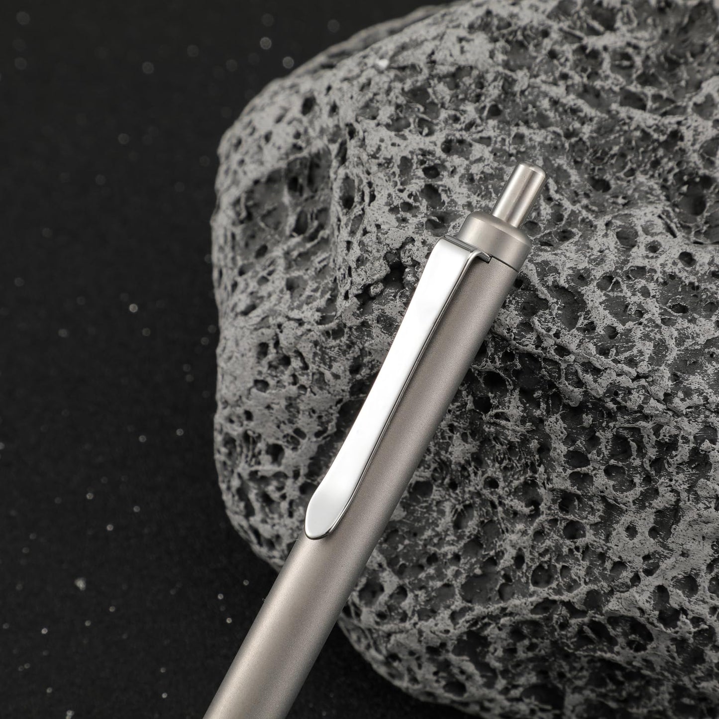 Grey Titanium Alloy Ballpoint Pen Retractable Lightweight EDC Pen with Pocket Clip Compatible with Parker Style Refill with 3 Extra Refills in Gift Box (LA035)