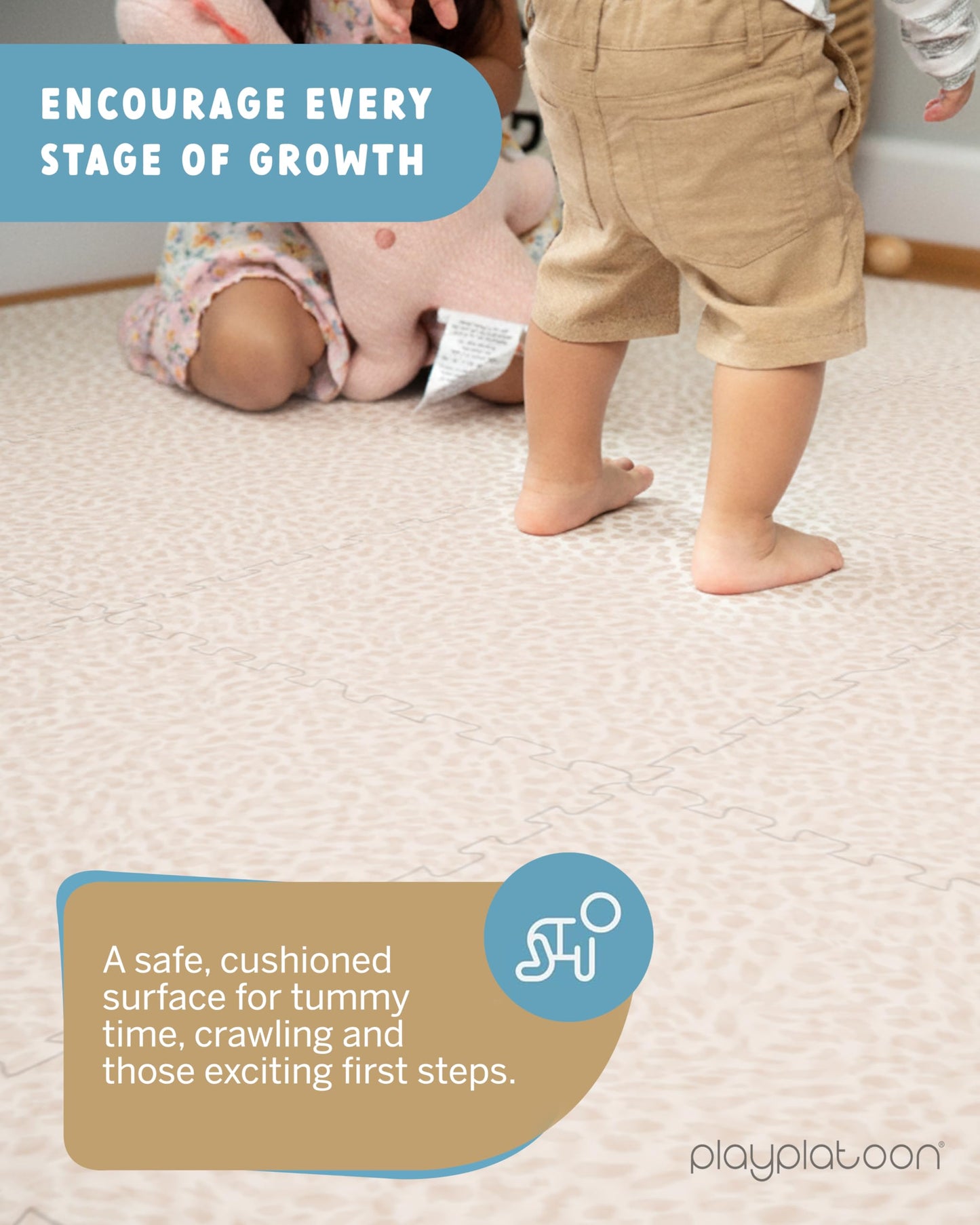 Play Platoon Non-Toxic Large Baby Play Mat for Floor, 16 Tile 96 x 96 inch - Extra-Thick Interlocking Foam Floor Tiles 24 x 24 in Puzzle Mat Pieces with Border, Playmat Rug for Kids - Savanna Print