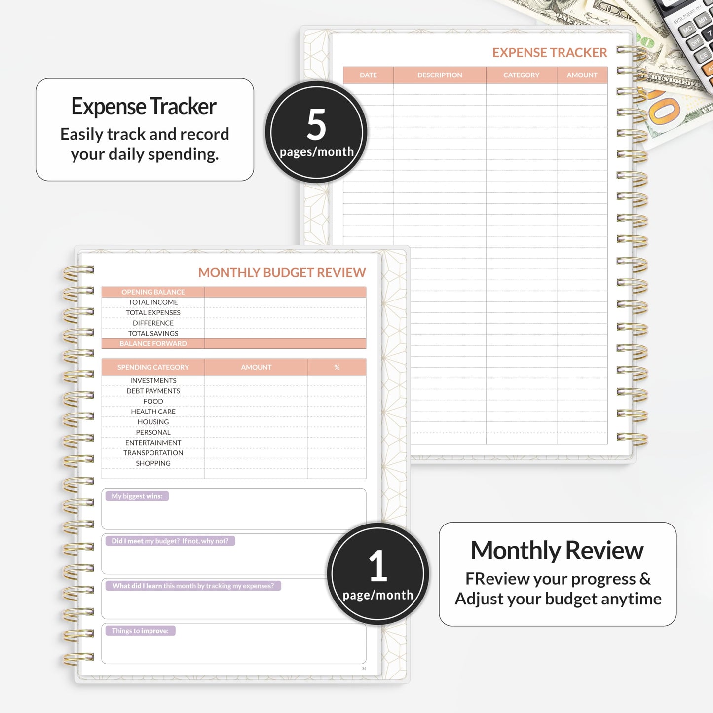 SUNEE Budget Planner - Deluxe Monthly Budget Book with 12-Pockets for Bill Organizer, Undated 12 Month Expense Tracker Notebook & Account Book B5 Size (8" x 10") to Manage Your Finance Planner, Black