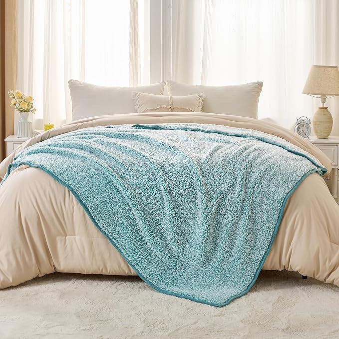 EMME Fuzzy Blanket Soft Fleece Throw Blankets for Women, Fluffy Sherpa Throws(Plush Teal,60"x80")