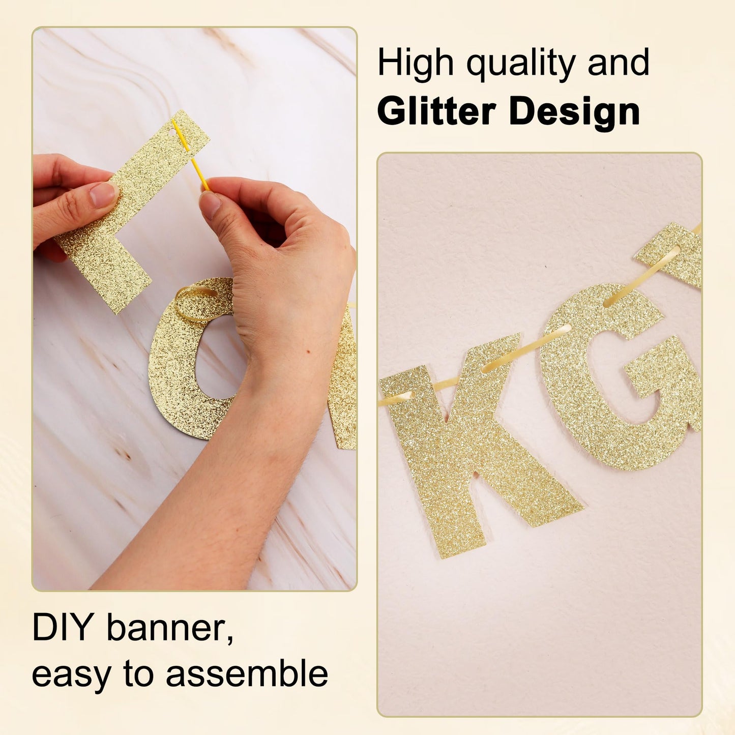 BEISHIDA 116 PCS A-Z DIY Letter Banner Kit Make Your Own Banner Including 111 Letters and Numbers 3 Rope and 2 Threading Device,Customized for Birthday Graduation Wedding Decor Champagne Gold