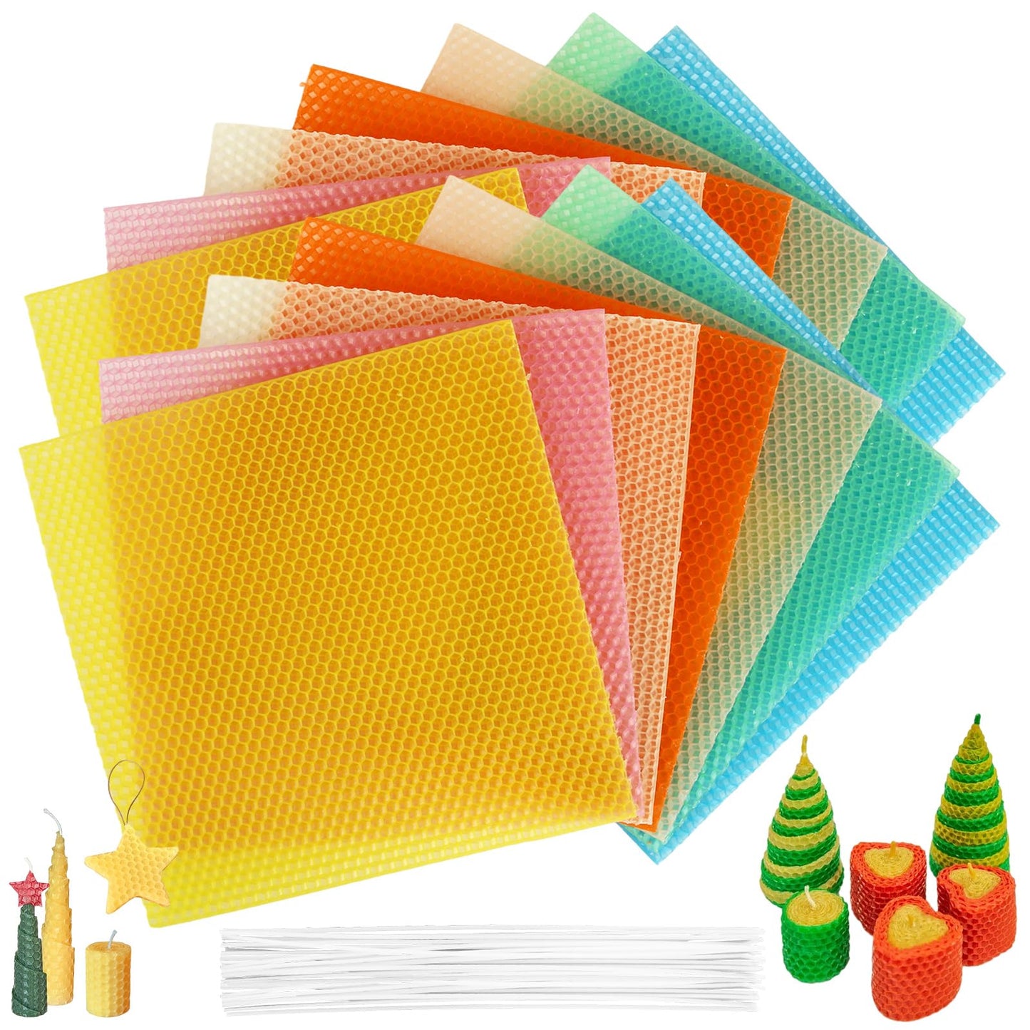 GBACHOOSE 8x8 Inch Beeswax Sheets for Candle Making, 21PCS Beeswax Candle Sheet, 7 Colorful Wax Candle Color Sheets Create Your Own Unique Candles