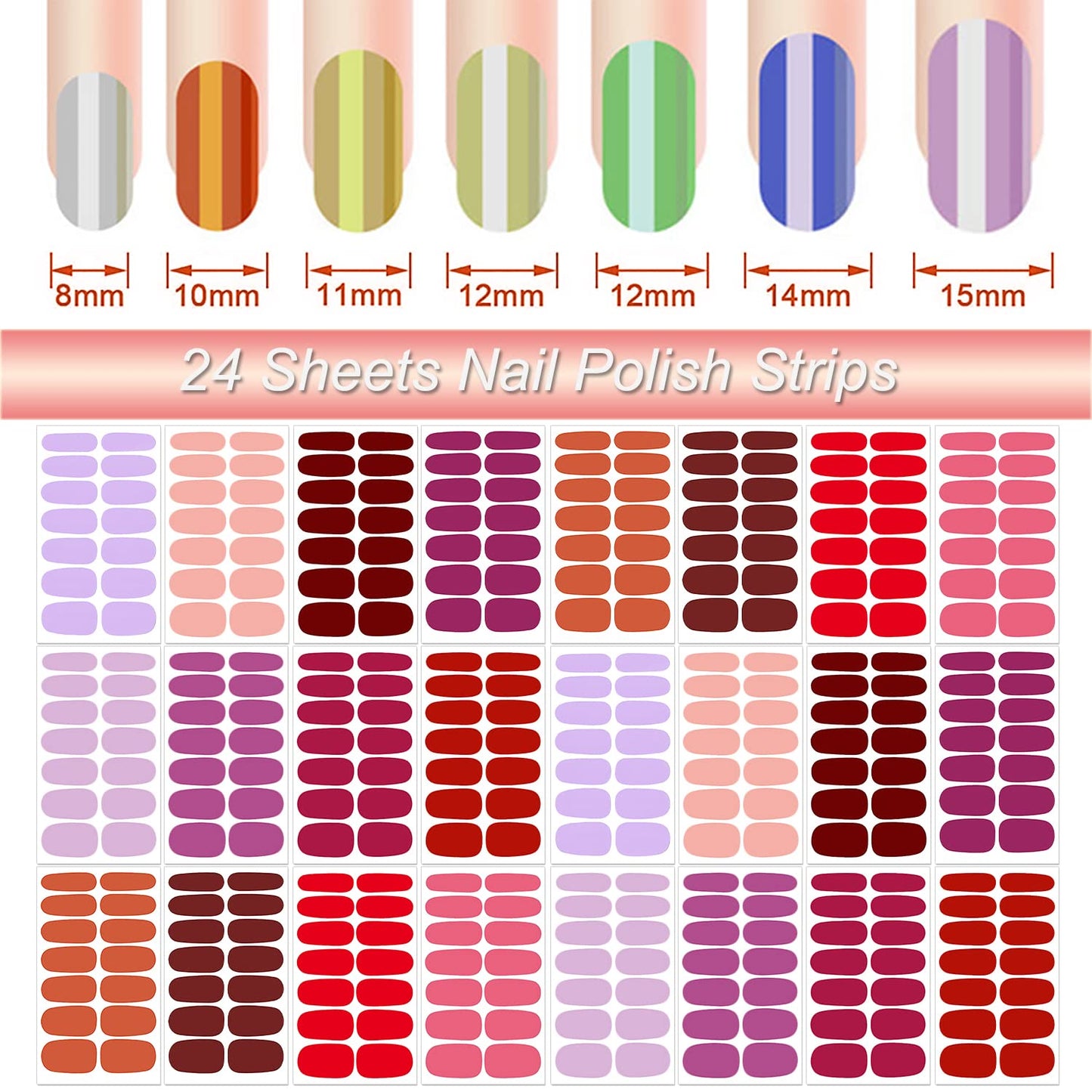 DANNEASY 24 Sheets Nail Polish Strips Full Nail Wraps - Red Pink, Self Adhesive Gel Nail Strips Stick on Nail Polish Stickers for Women Nail Art Accessories with 1pc File, Cuticle Stick
