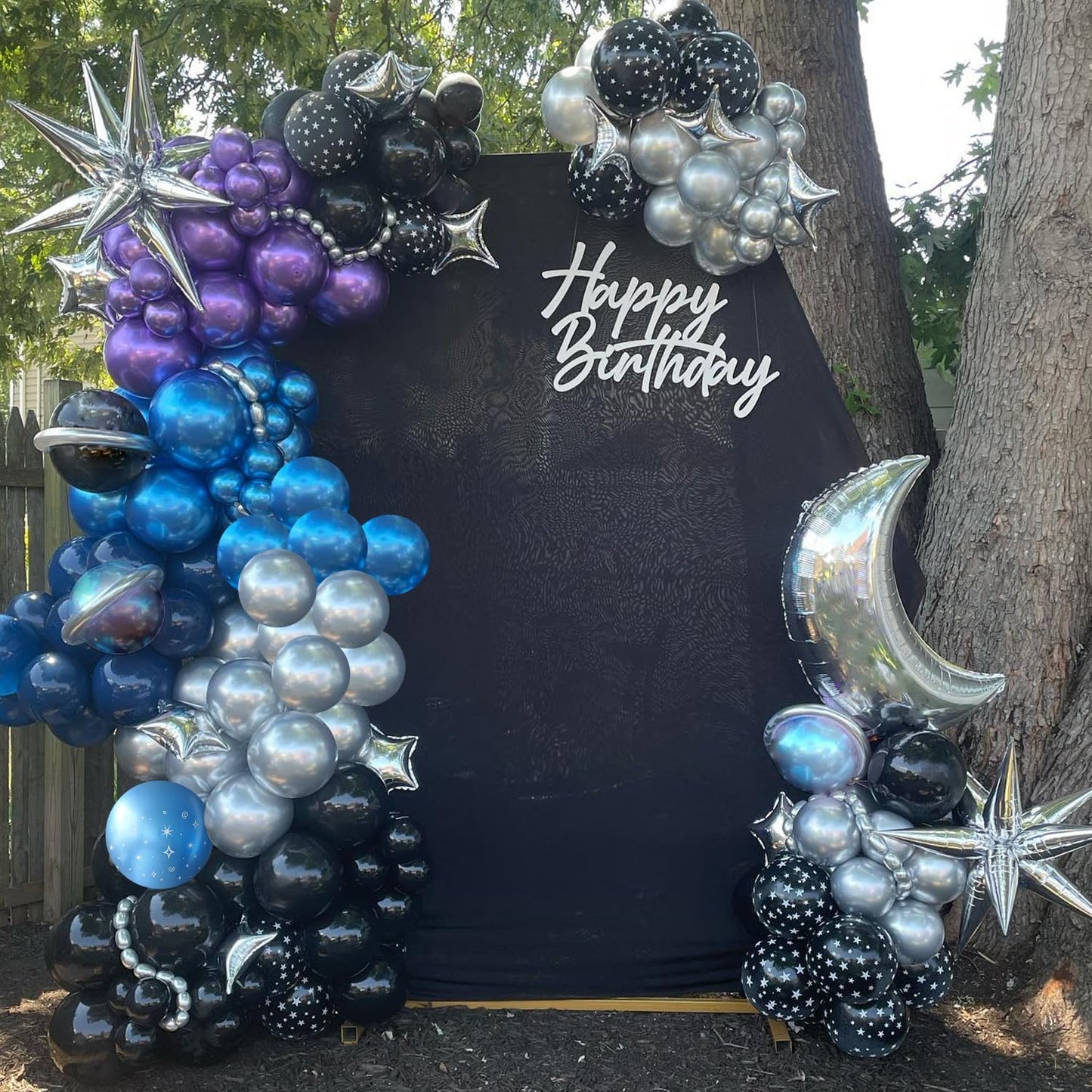 Galaxy Space Balloon Arch Garland Kit for Outer Party Decorations,144Pcs Chrome Metallic Blue Purple Silver Navy Blue Black Balloons for Boys Kids Baby Shower Party Solar System Supplies