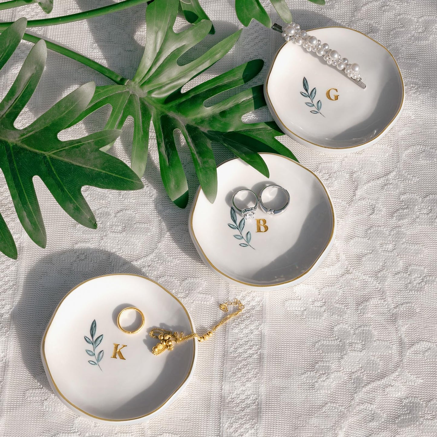 Personalized Ceramic Ring Dish, Initial Jewelry Tray for Rings, Earrings, Necklaces & Bracelets, Gift for Engagements, Birthdays, Holidays, Mom, Sister, Bridesmaid, Bride-to-Be, 4" Ring Plate