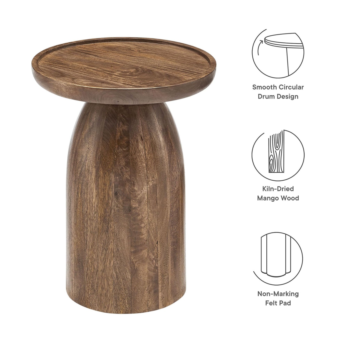 Modway Holloway Solid Mango Wood Side End Table in Walnut – Contemporary Wooden Accent Table for Living Room – Small Round Plant Stand or Pedestal Drink Table
