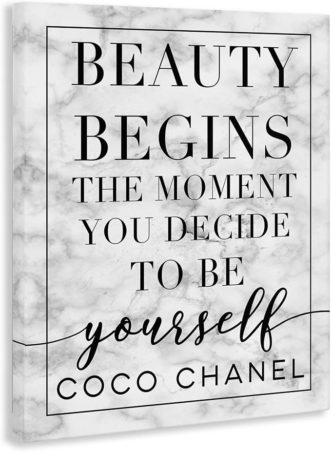 Stupell Industries Beauty Begins Once You Decide to Be Yourself White Marble Typography, Design by Daphne Polselli Wall Art, 30x40, Black
