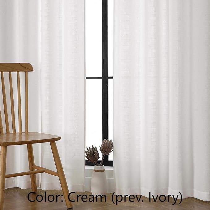 Chyhomenyc Light Filtering Curtains 84 Inch Length 2 Panels, Faux Linen Textured Soft Airy Privacy Yellowish Farmhouse Curtain Drapes for Living Room Bedroom, Each 40Wx84L Inches, Cream???prev. Ivory???