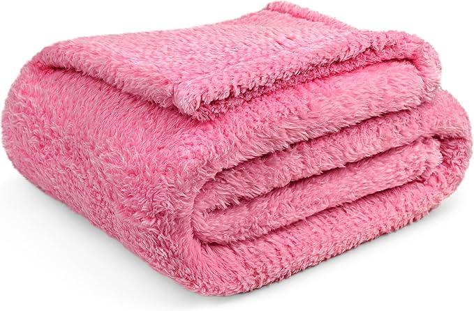 PAVILIA Sherpa Throw Blanket for Couch Sofa, Pink Fluffy Warm Plush Blanket for Twin Bed, Cozy Super Soft Lightweight Throw, Fuzzy Decorative Blanket, All Season Home, 60x80