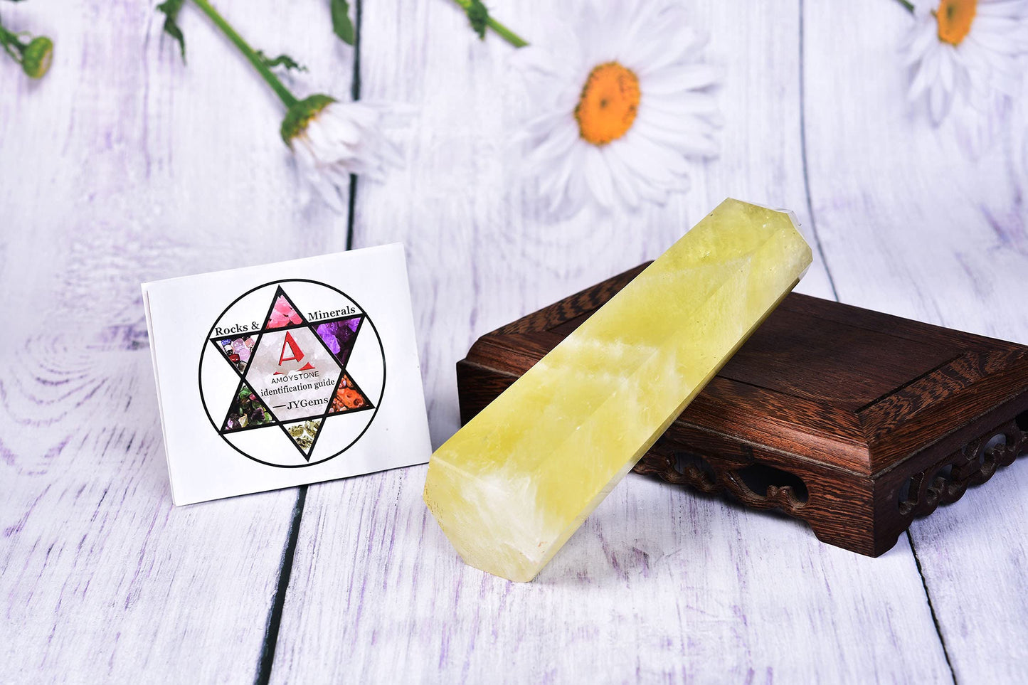 AMOYSTONE Large Crystal Obelisk Tower Lemon Quartz Point Wand 6 Faceted Reiki Meditation Therapy 1.1-1.7 LBS