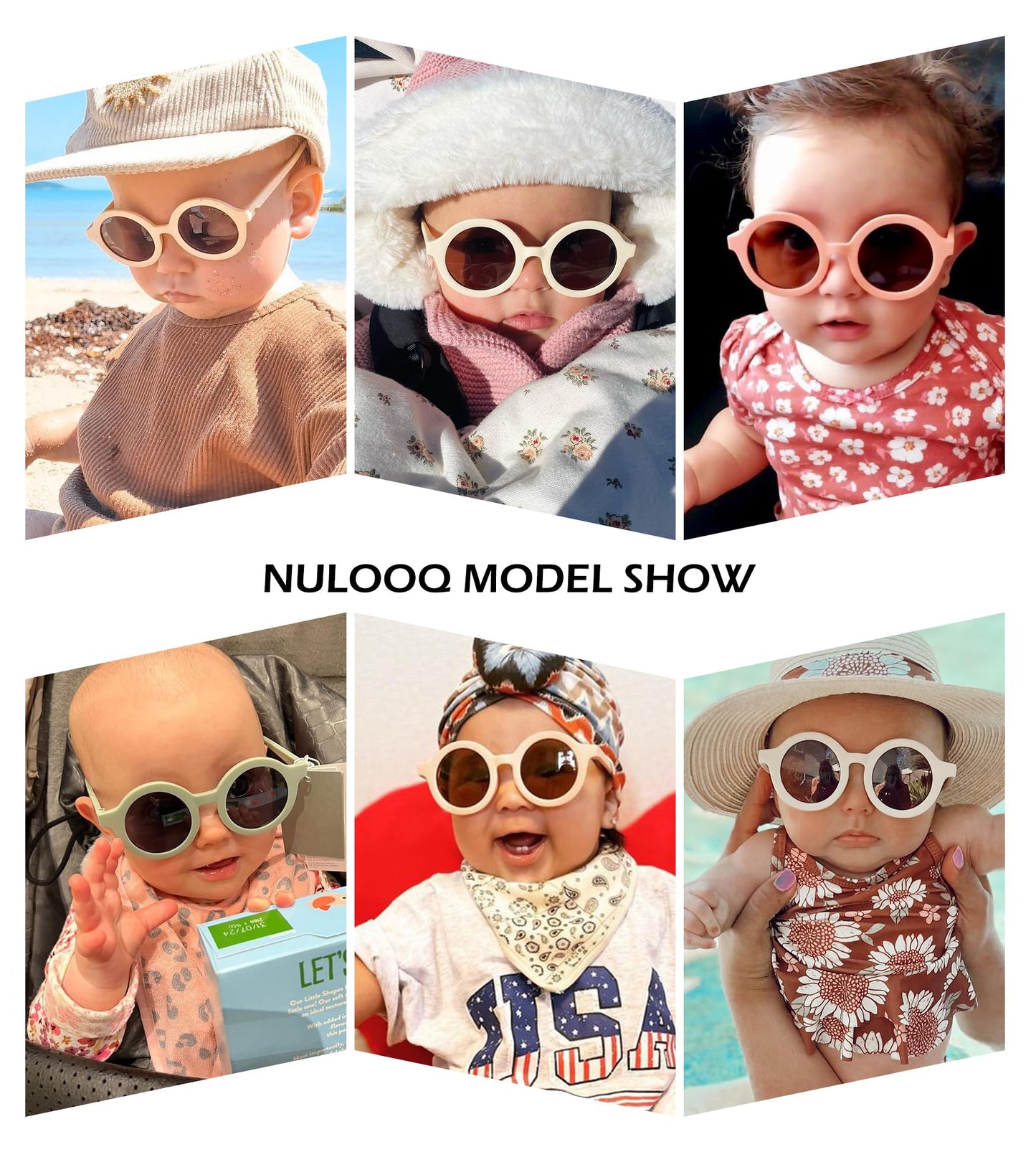 NULOOQ Bendable Polarized Baby Sunglasses with Strap Round Flexible for Infant Newborn & Toddler Age 0-24 Months (Pink/Brown + Beige/Brown + Green/Brown) - 3 Pack