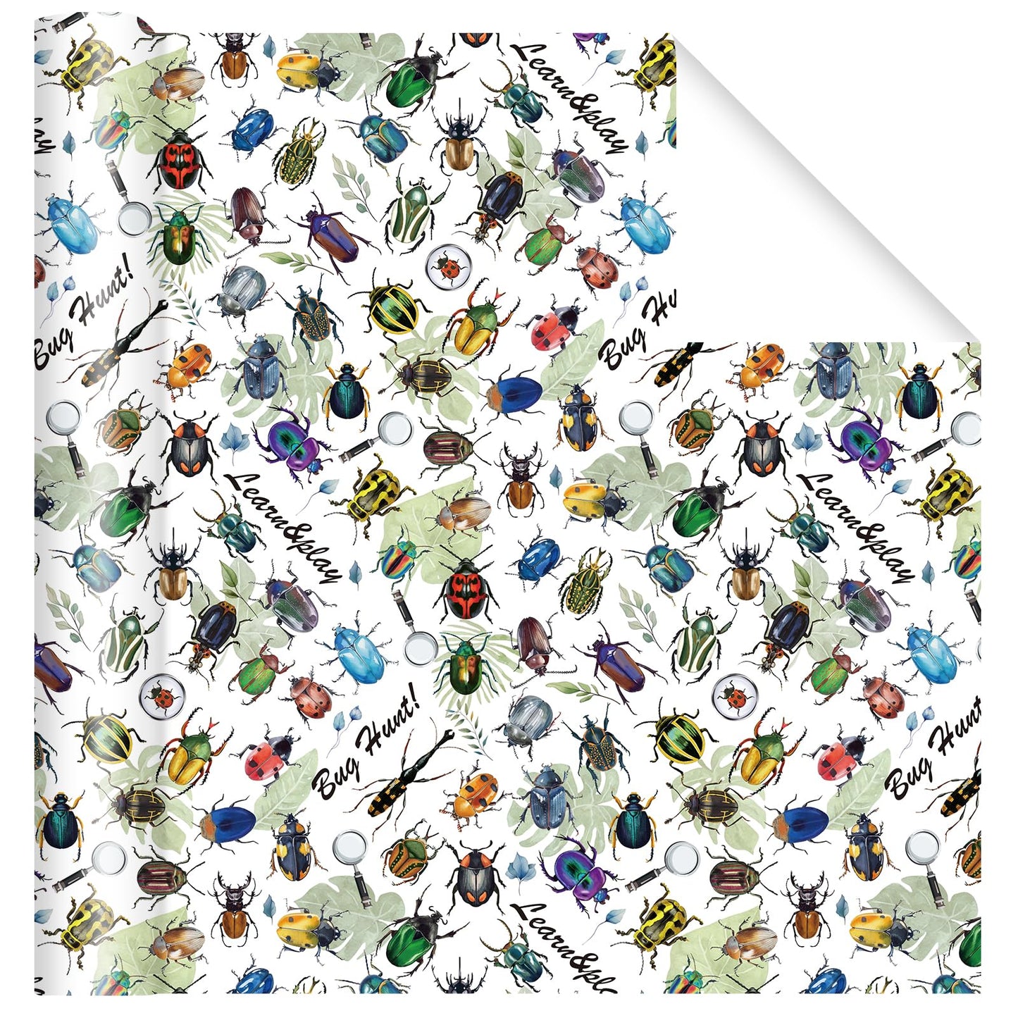 Insect Wrapping Paper Roll - 17Inch x16.4Feet - Beetle Bugs&Leaves Colorful Gift Wrap for Nature Parties,Birthdays,Celebrations