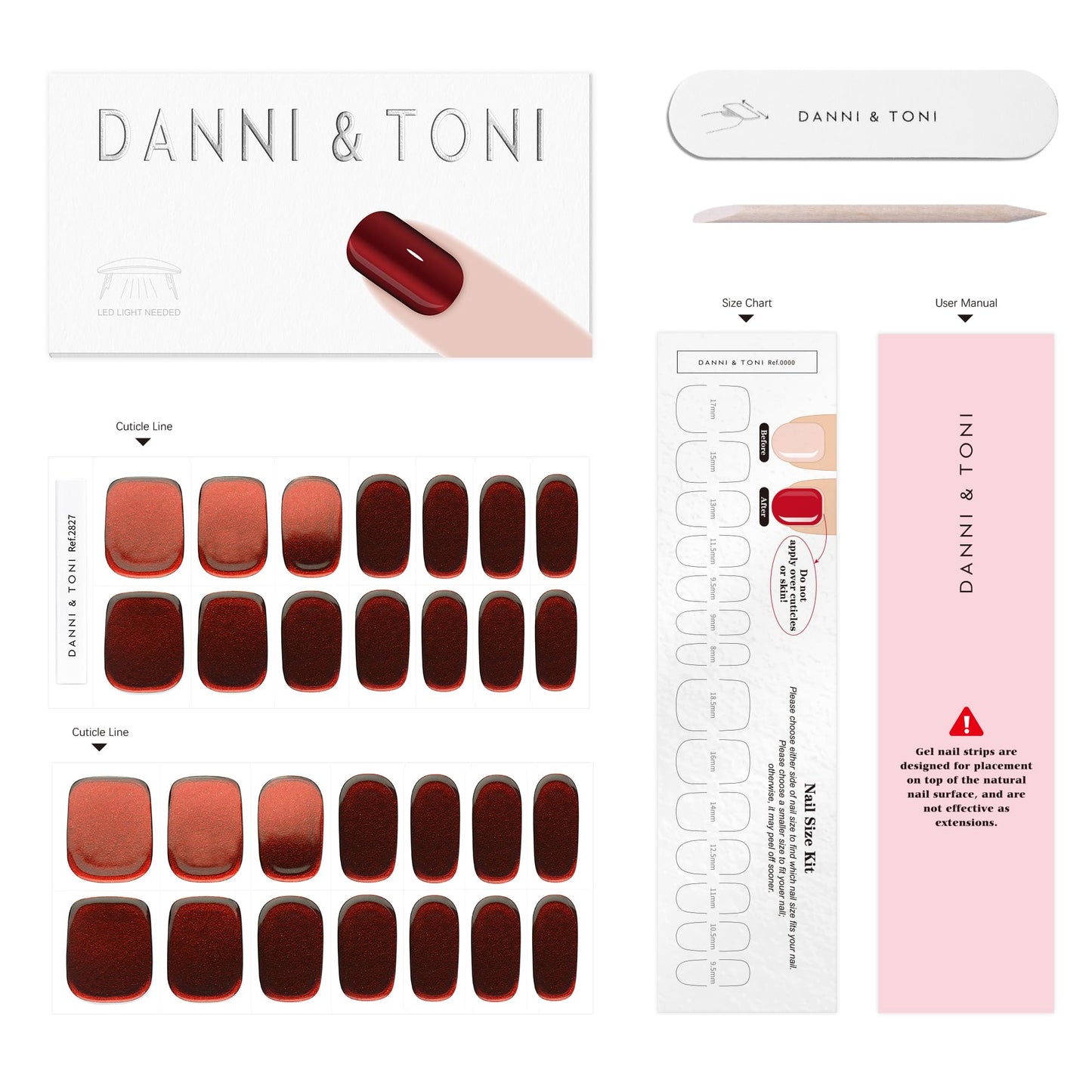DANNI & TONI Semi Cured Gel Nail Strips Reddish-Brown Metallic Chrome Chameleon Gel Nail Wraps 28 Stickers |Rustic Charm