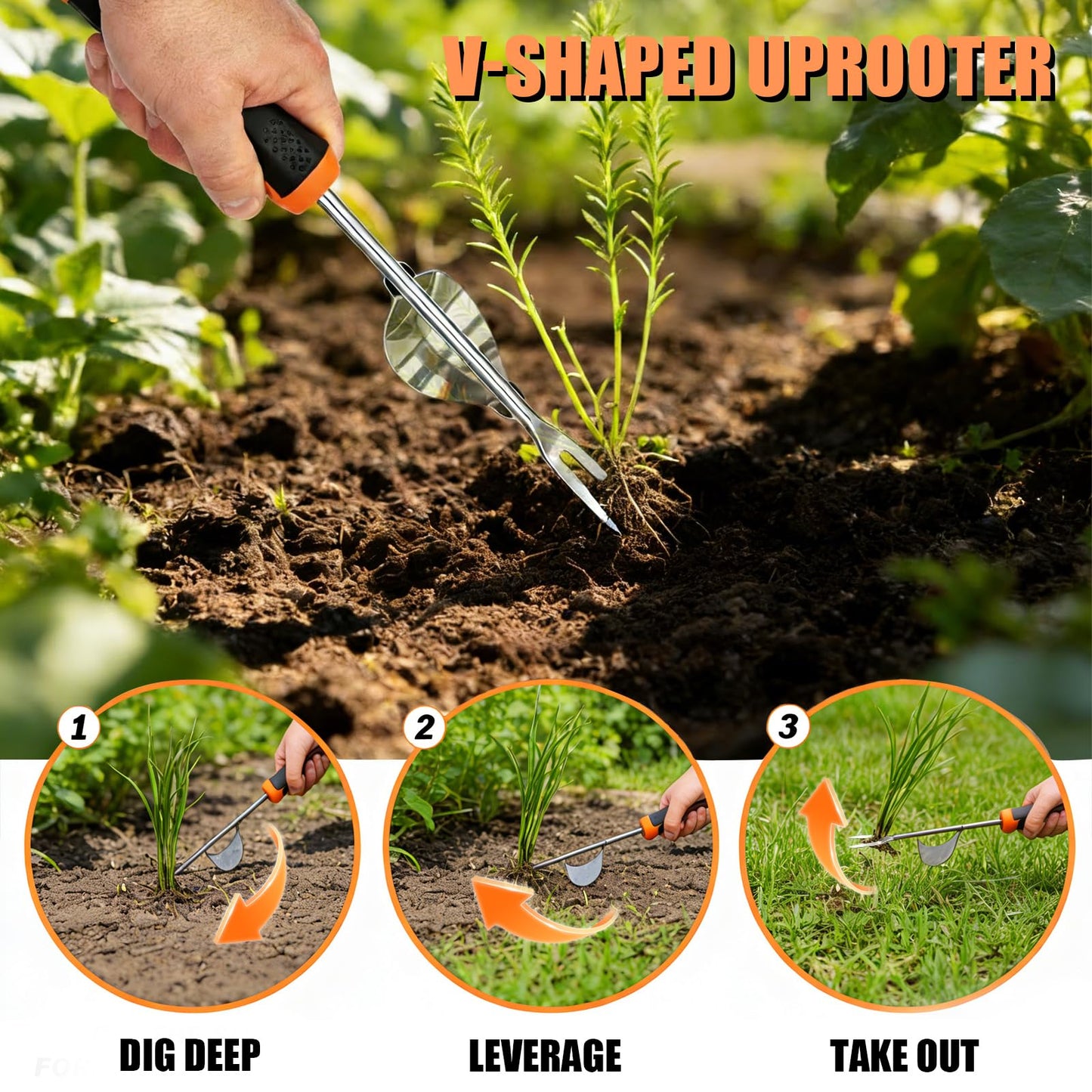 5 Pack Weed Puller Tool, Stainless Steel Manual Hand Weeding Tool Set for Weed Removal, V-Shaped Digger, Crack Weeder Tool, 4 Teeth Gardening Tools for Garden, Patio, Sidewalk, Driveway, Pavers, Lawn