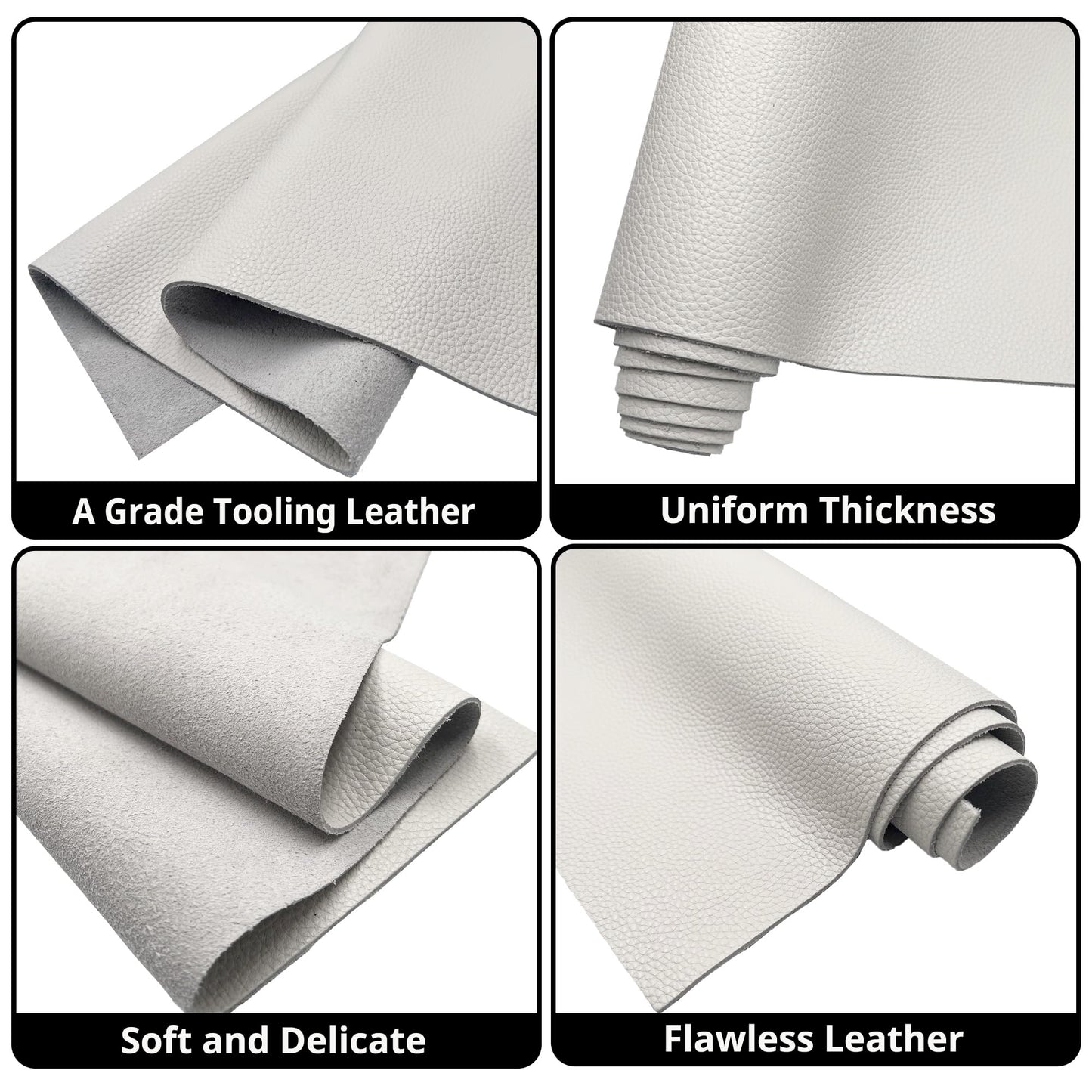 Muse Craft Flawless 12''X11.5'' 4-5oz White Cow Leather Litchi Togo Pieces Square Cowhide Tooling Hide | Import A Grade
