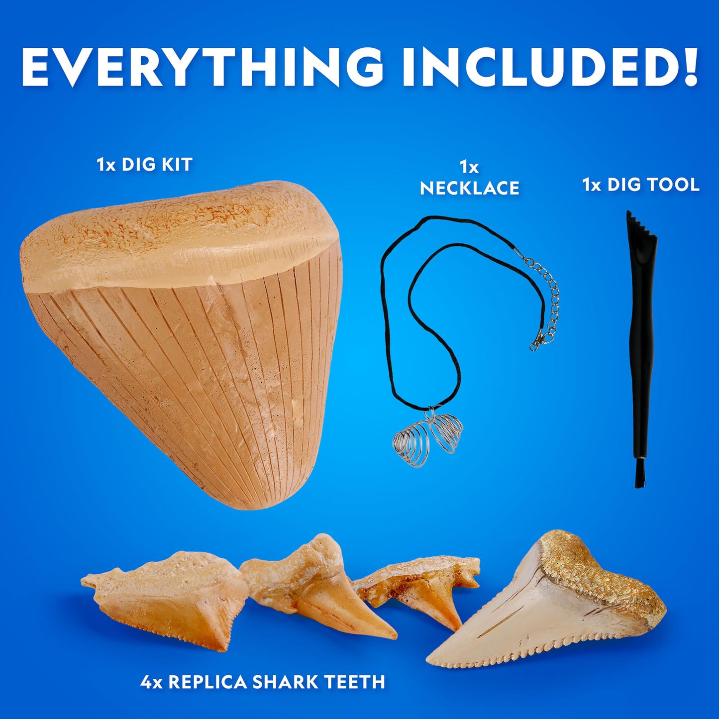 National Geographic Shark Tooth Dig Kit – Excavate Replica Teeth Fossils from Ancient Sharks and Make a Shark-Tooth Necklace, STEM Science Kit for Kids Ages 6-8, Educational Fossil Dig Activity