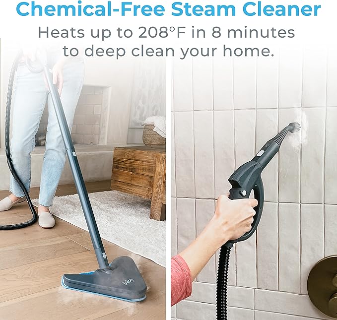 Pure Enrichment PureClean Steam Cleaner with 17 Accessories, Multi-Purpose Household Rolling Steamer for Chemical-Free Deep Cleaning of Floors, Upholstery, Windows, Grout, Grills, Cars, and More