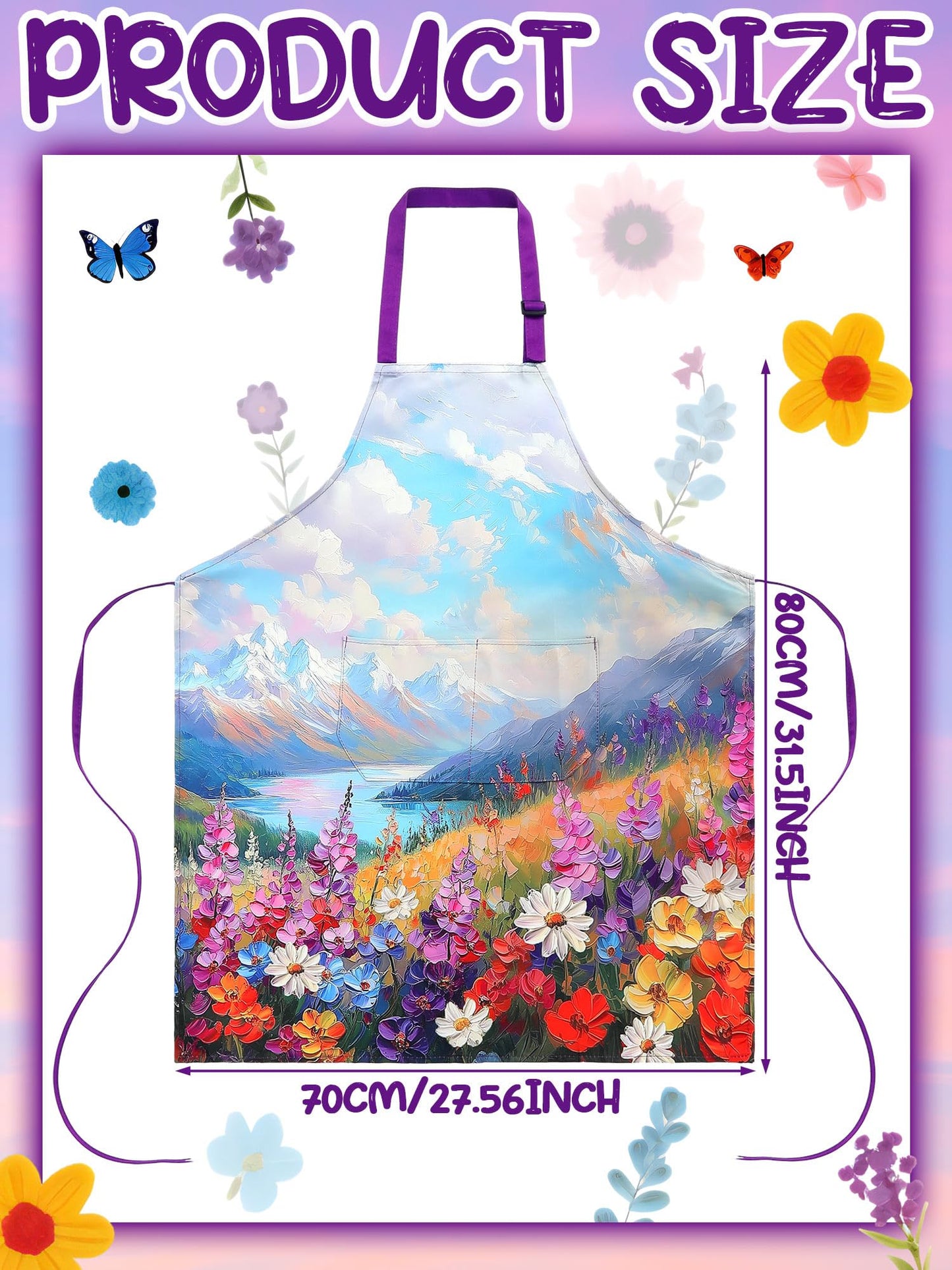 Bencailor 6 Pcs Spring Kitchen Aprons with Pockets Flower Rooster Bee Butterfly Sunflower Summer Aprons Bulk for Women(Colorful,Flower)