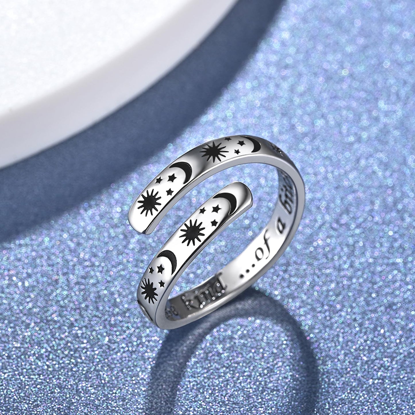 925 Sterling Silver Inspirational Jewelry Adjustable Wrap Open Ring Encouragement Gift for Women (Sun & Moon - Be kind ...of a b*tch)