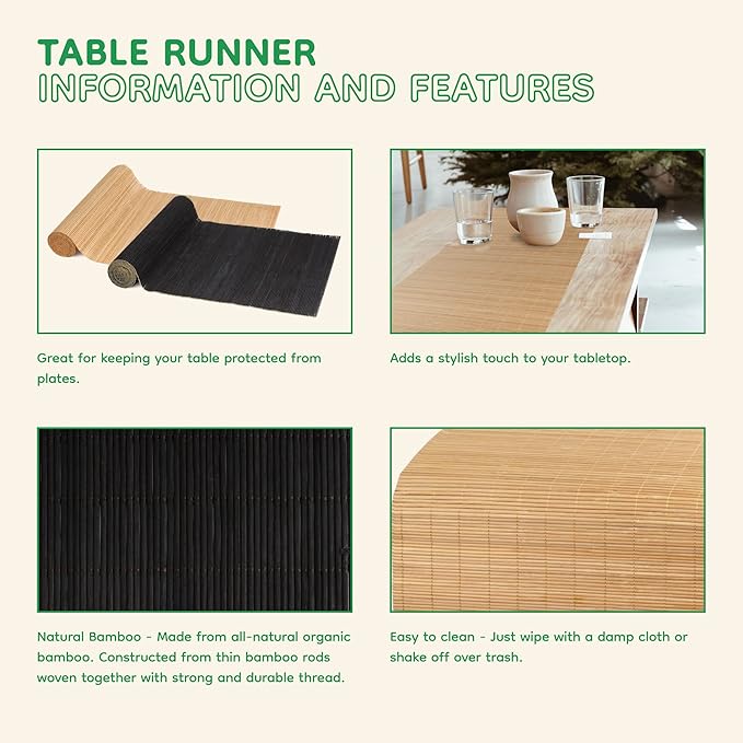 BambooMN Carbonized Bamboo Matchstick Natural Table Runner, Home Décor, 1 Piece