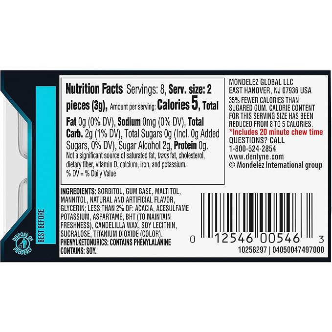Dentyne Ice Winter Chill Sugar-Free Chewing Gum, 9 Packs of 16 Pieces (144 Total Pieces)
