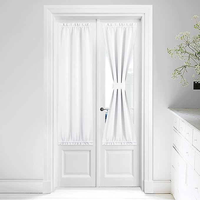 NICETOWN Pure White Front Door Curtains for Glass Window - Room Darkening Drape Energy Saving Thermal Insulated Drapery/Front Door Panel Including Adjustable Tie Back, 25 by 64 inch, 1 PC