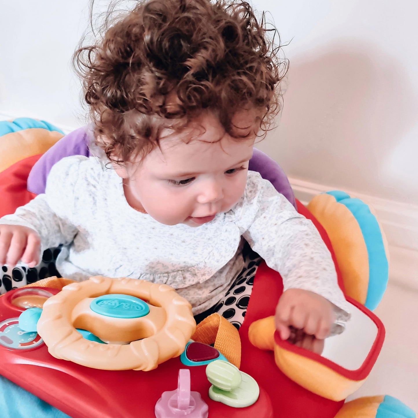 Playgro Music and Lights Comfy Car for Babies 6+ Months - Interactive Toddler Ride-On Toy for Imaginative Adventures - Detachable Dashboard, Storage Pouch, & Safe Play Space