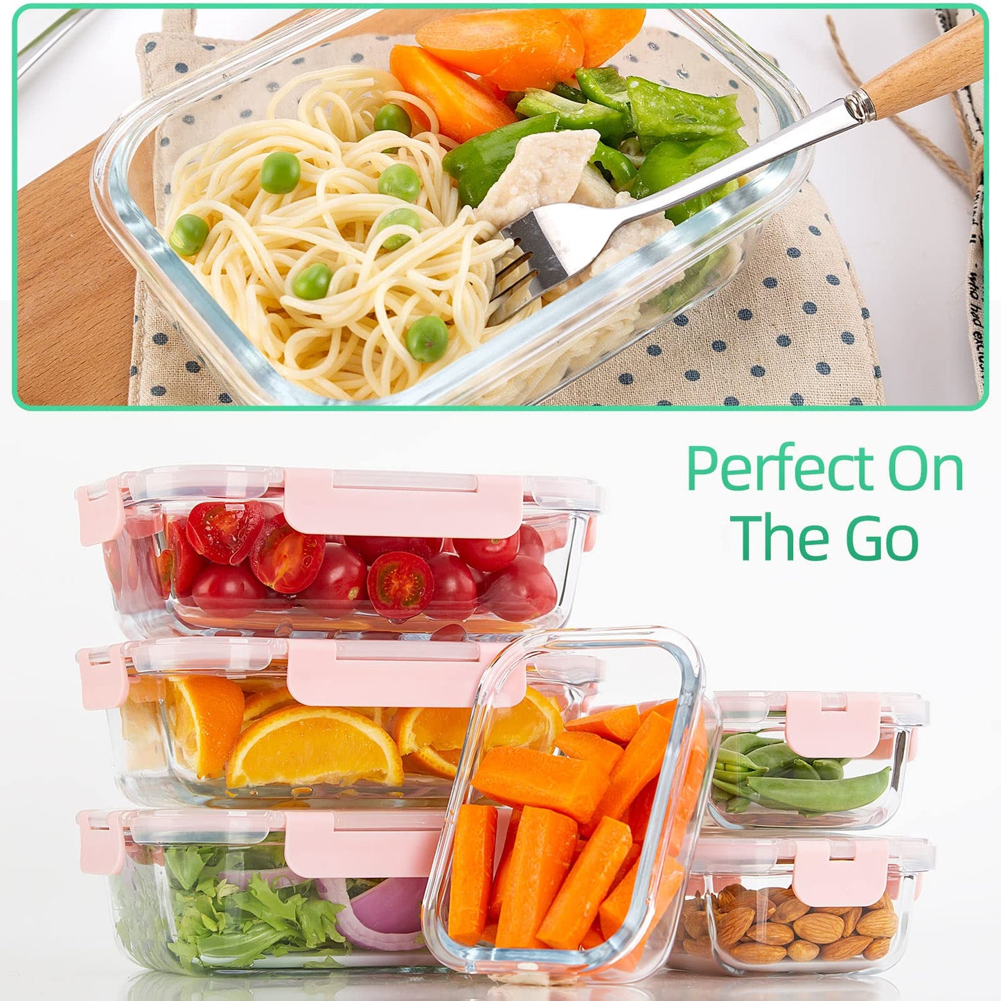 UMEIED Glass Meal Prep Containers 2 Compartment with Lids (5 Pack, 36oz), Divided Glass Storage Containers for Lunch at Work, Leak-Proof Portion Control Food Containers, Microwave/Dishwasher Safe