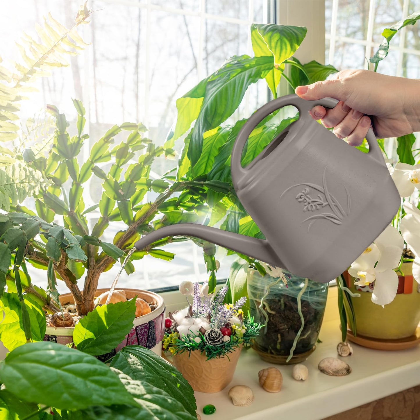 TTAOE GN Plastic Watering Can - for Indoor and Outdoor Plant - 1/2 Gallon - Coffee Color