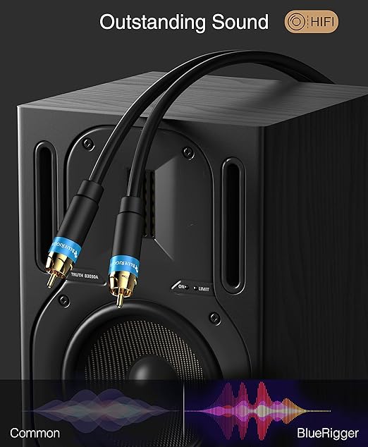 BlueRigger RCA Audio Subwoofer Cable (35FT, Dual Shielded, Gold Plated RCA Connectors) – for Subwoofer, Amplifier, Home Theater