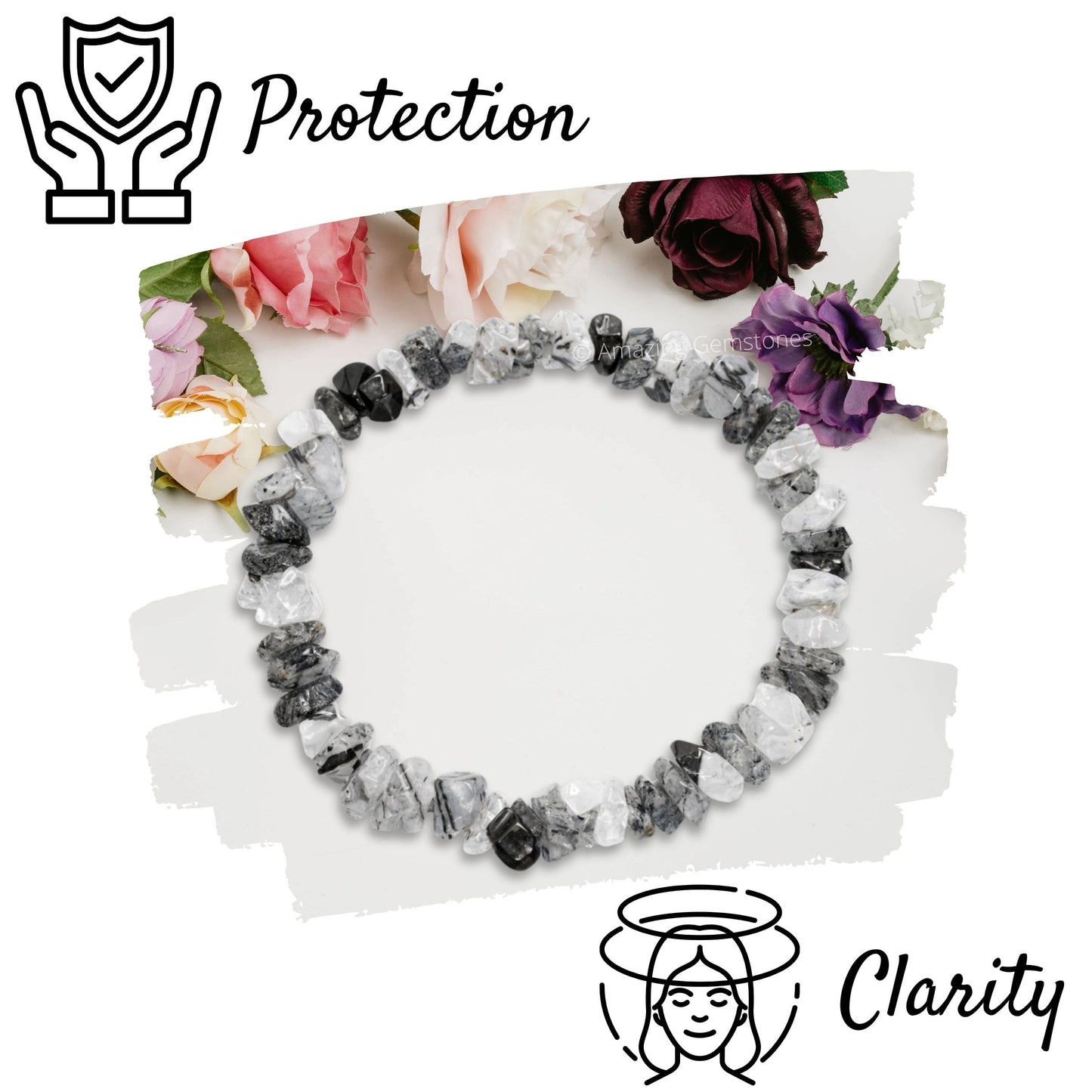 Amazing Gemstone Chips Bracelet (Black Rutilated Quartz)
