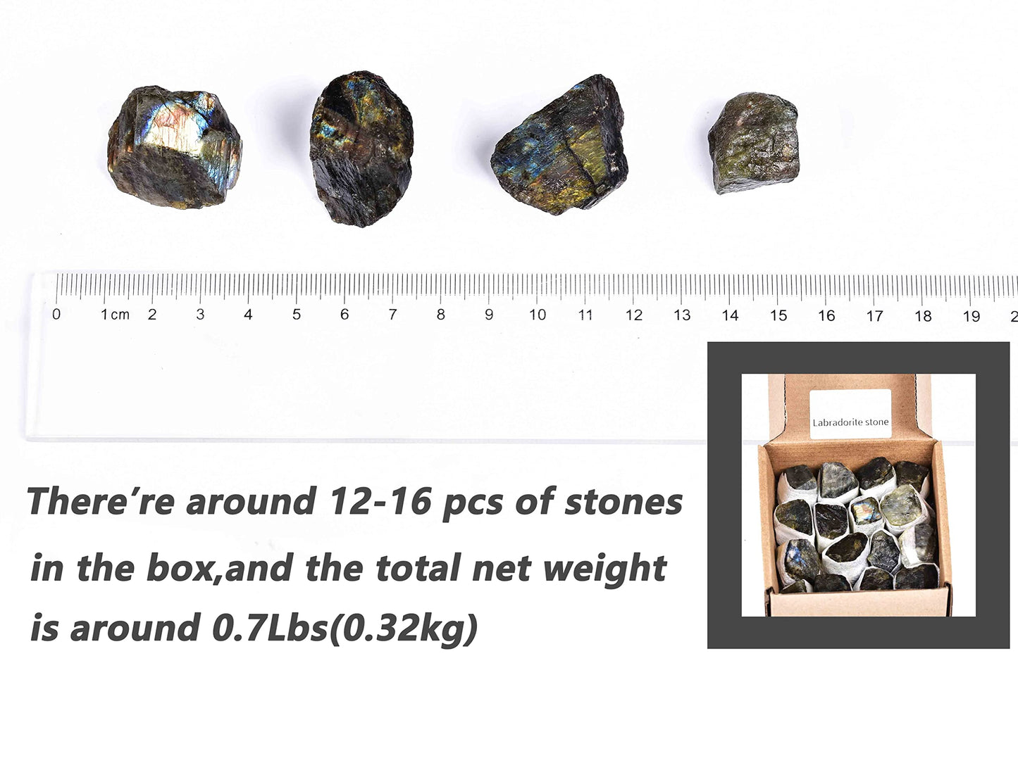 JIC Gem 12-16Pcs 0.7 Lbs Natural Rough Stones Labradorite Quartz Mineral Speciment Raw Stone Madagascar Crystal Bulk Rough Stones