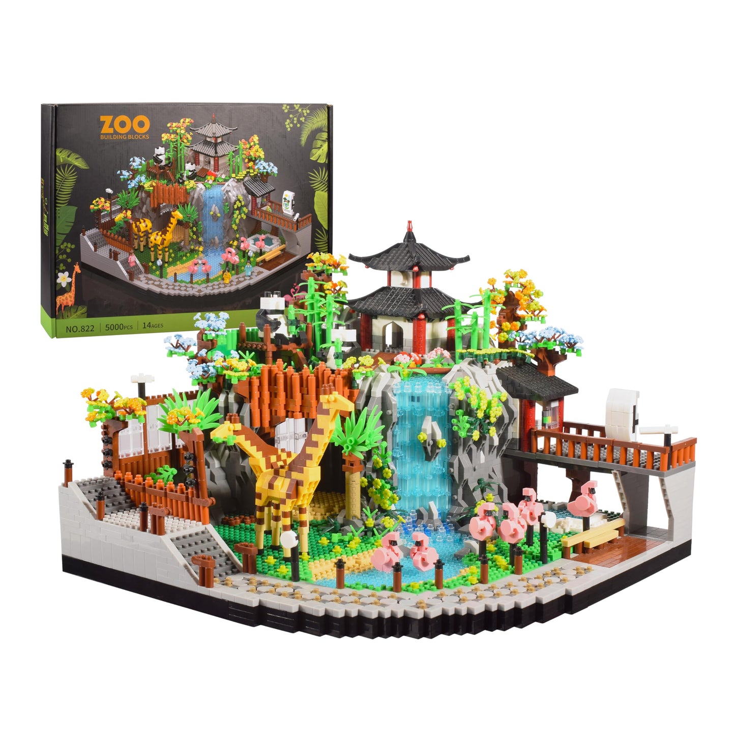 Zoo Micro Building Blocks Set with Giraffe Panda Flamingo 5000PCS for Adults or Teens Ages of 14+, Animals Park DIY Modle Kit in Living Room or Office Decorative Items, Collection Model for Lovers