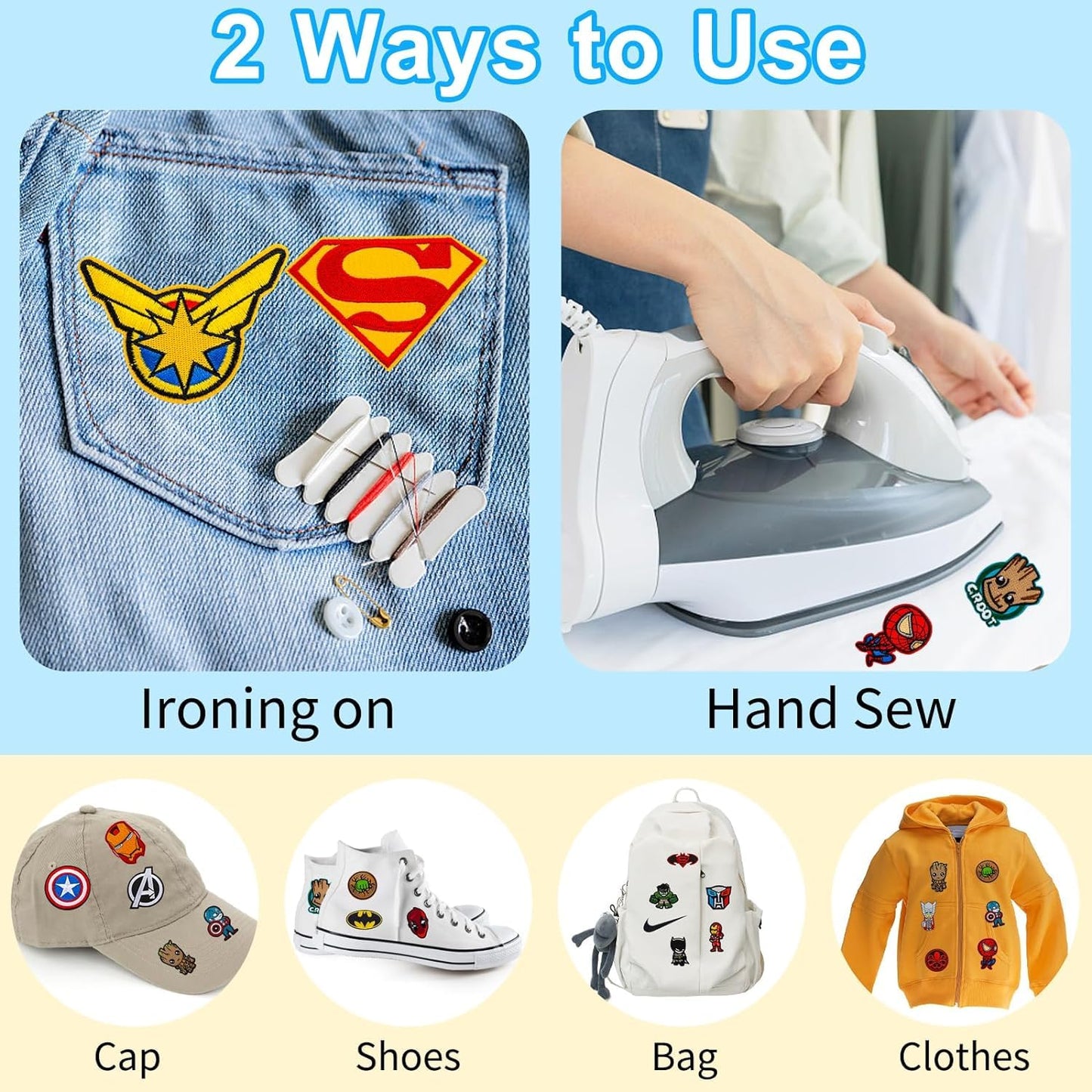 20PC Iron on Patches for Clothes,Embroidered Applique Patches Sewing on Iron on Patches for Jeans Jackets Hats Shoes Backpacks