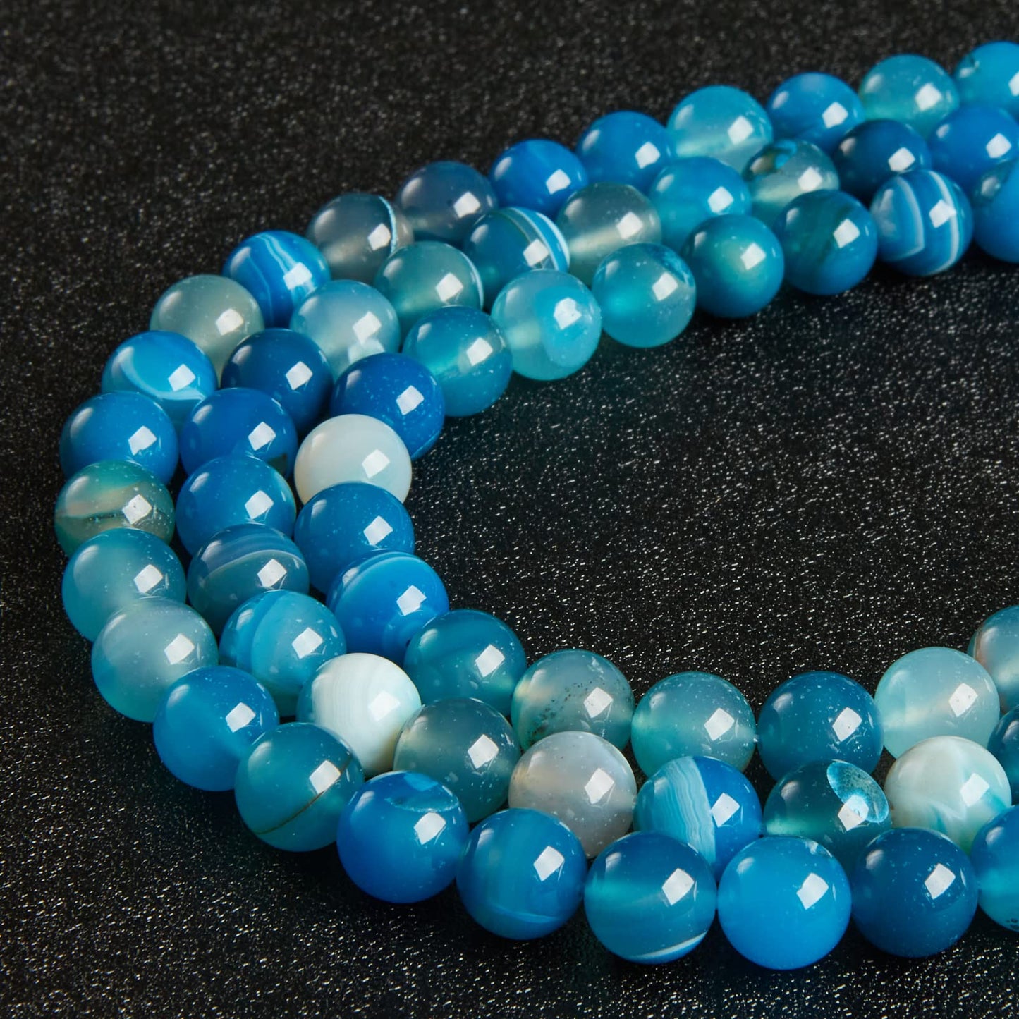 60pcs 6mm Blue Stripe Agate Beads Natural Gemstone Beads Round Loose Beads for Jewelry Making