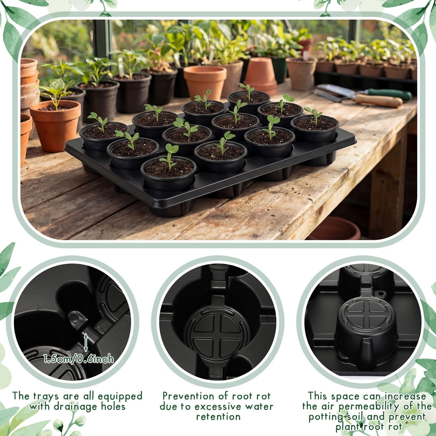 Baderke 15 Pack 12 Cell Round Nursery Pots Trays for 4 Inch Reusable Deep Round Seedling Pots Large Plant Seed Starting Trays Germination Carrying Holders for Holding Transporting